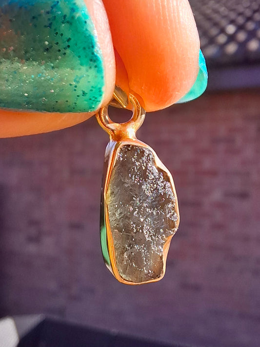 Moldavite Pendant, 14K GOLD Plated, Tektite (Ref: P450)