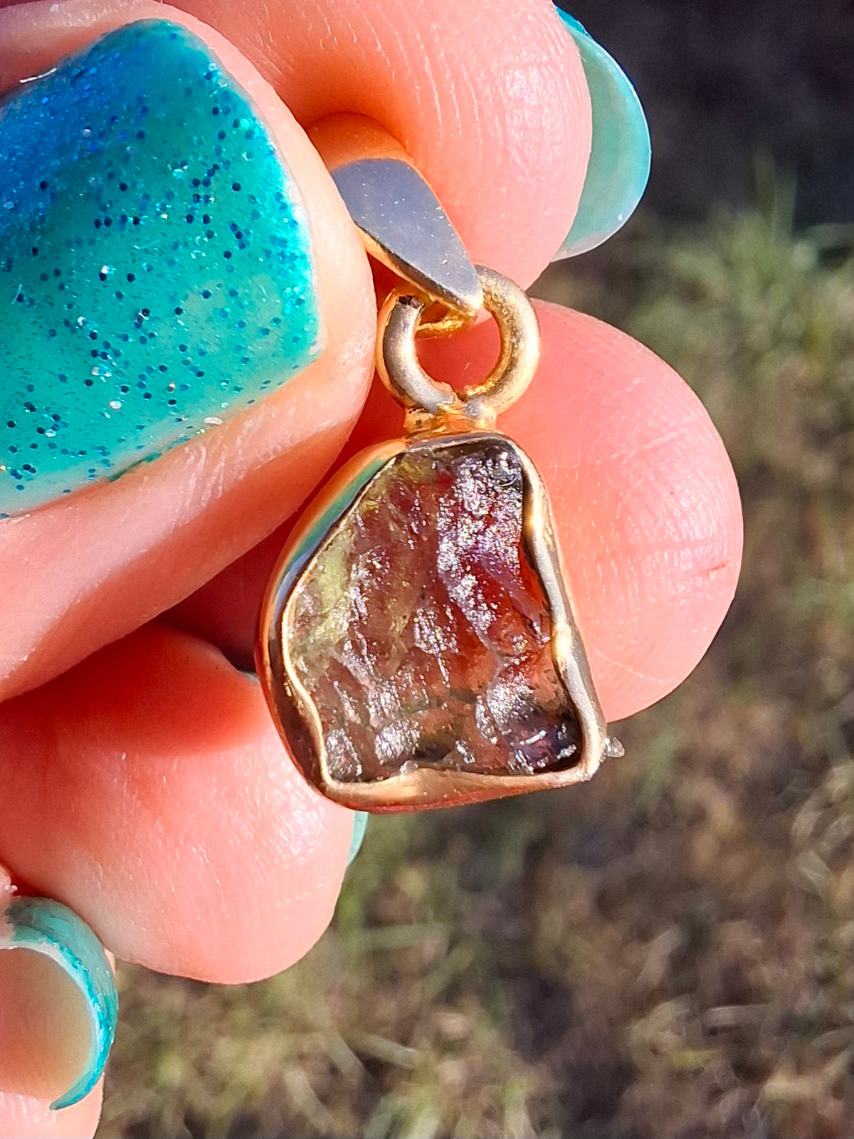 Moldavite Pendant, 14K GOLD Plated, Tektite (Ref: P448)