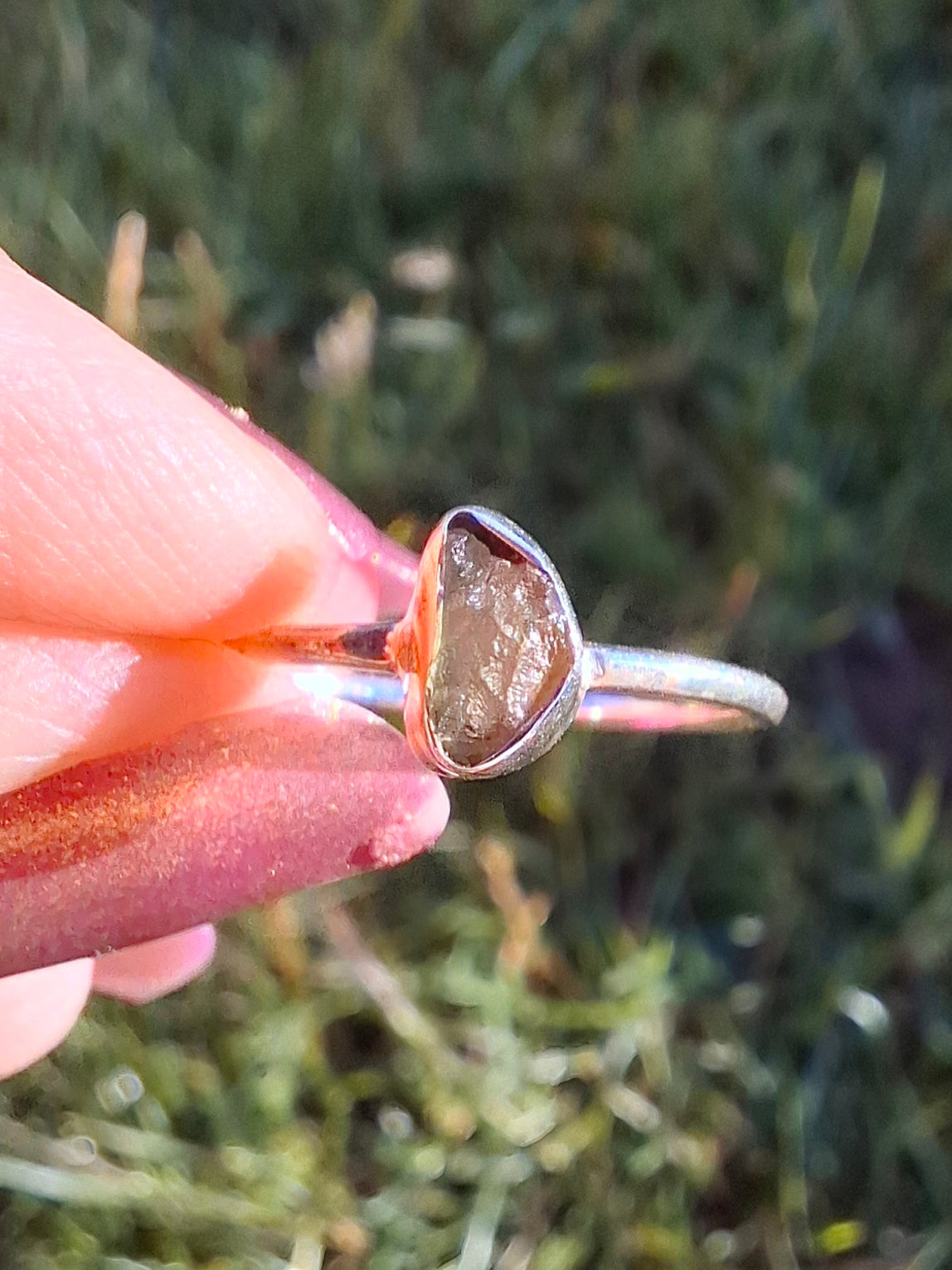 Moldavite Ring, size large L, 925 Silver, Tektite (Ref: R49)