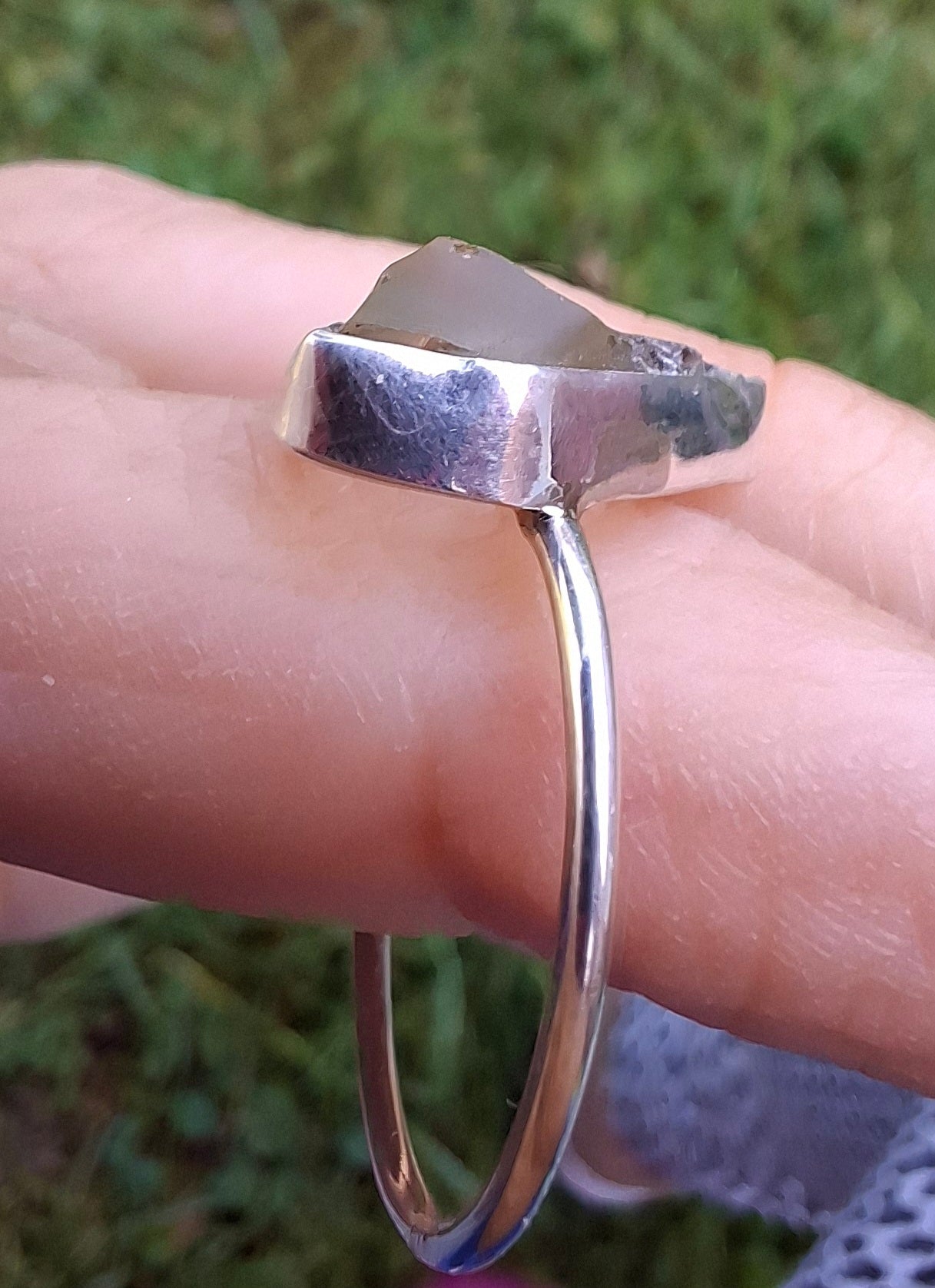 Libyan Desert Glass Ring, size large W, 925 Silver, Tektite (Ref: LR62)