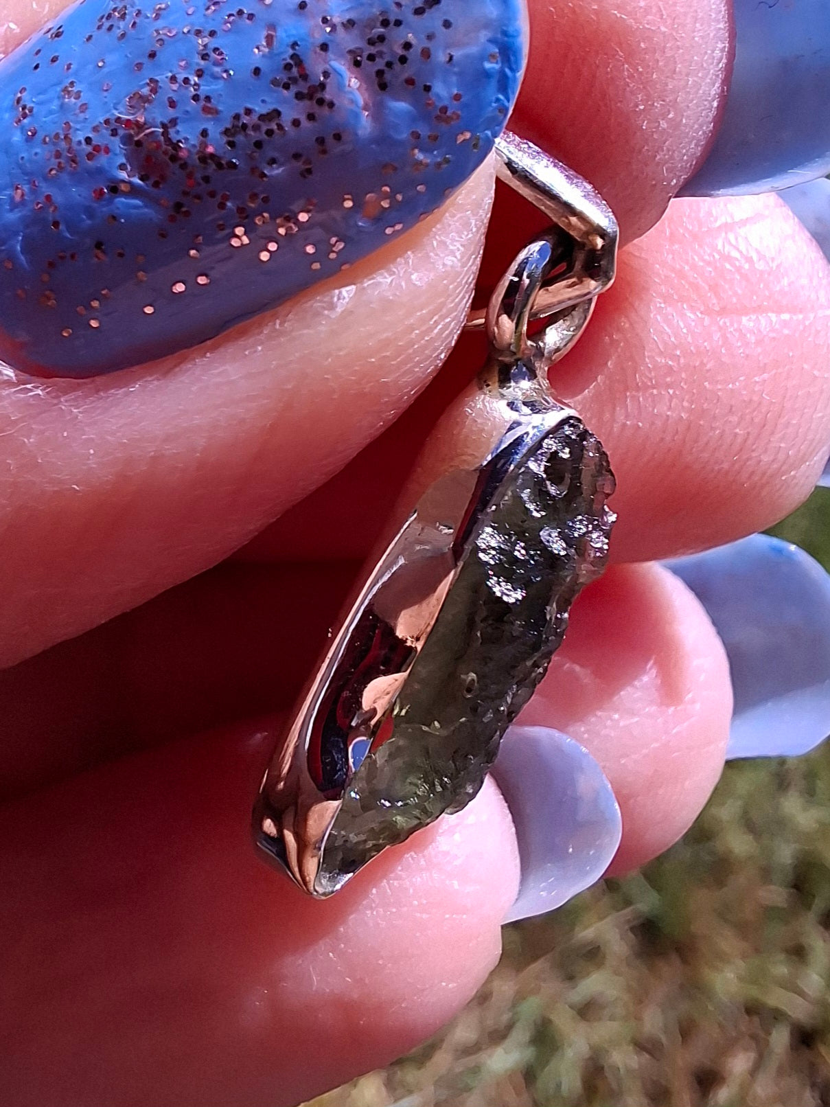 Moldavite Pendant, 925 Silver, Tektite (Ref: P94)