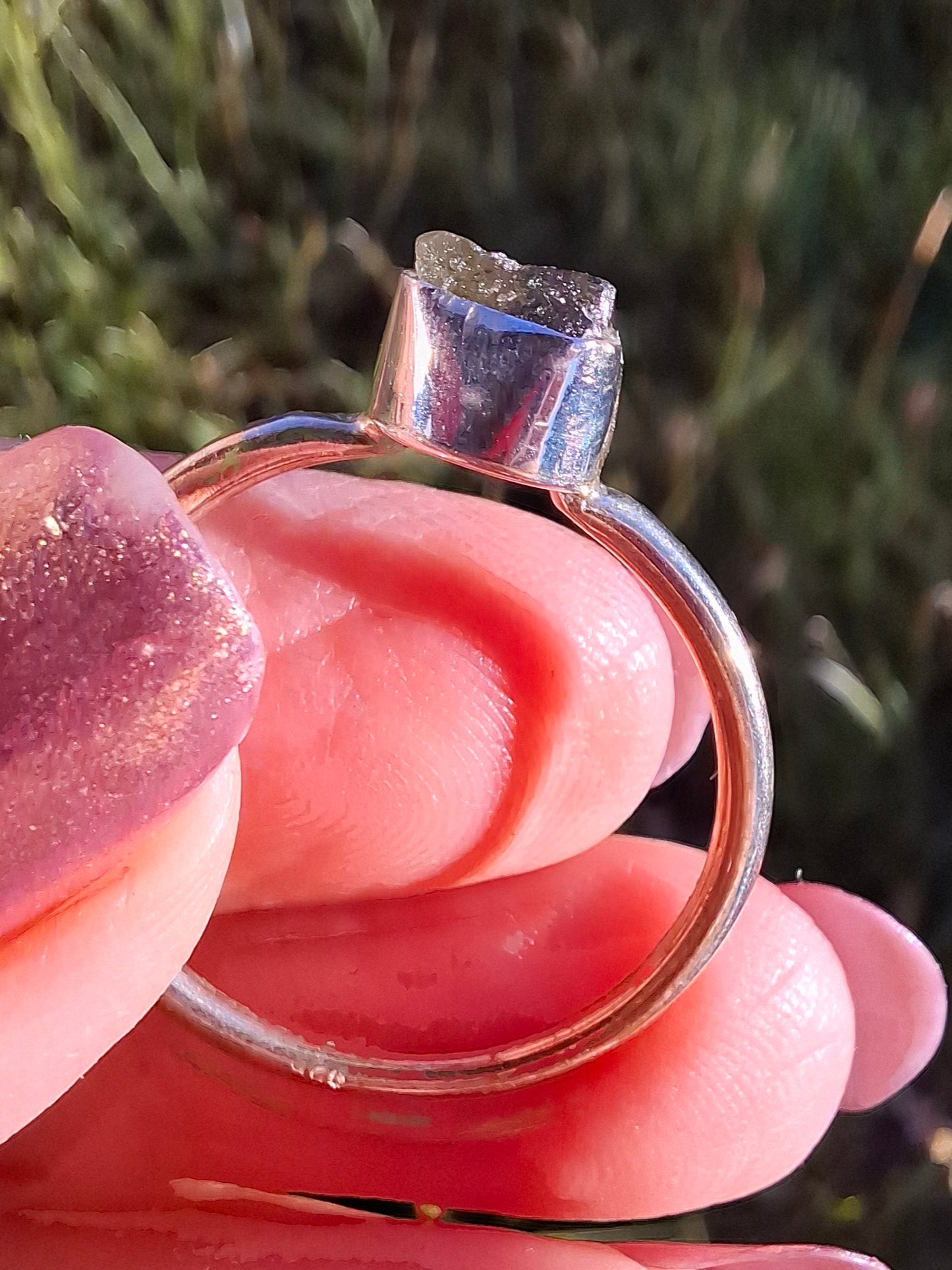 Moldavite Ring, size small W, 925 Silver, Tektite (Ref: R59)