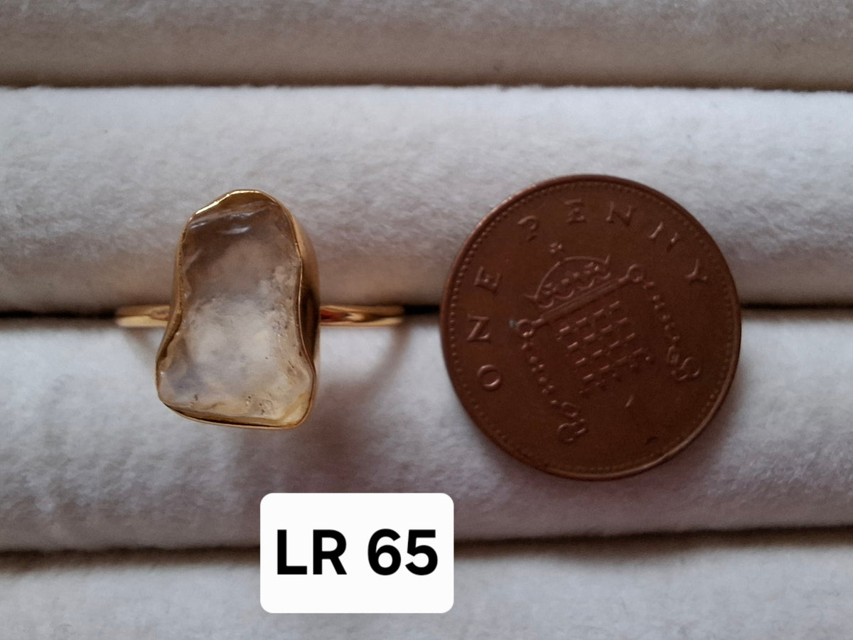 Libyan Desert Glass Ring, 14K GOLD Plated, size O, Tektite (Ref: LR65)