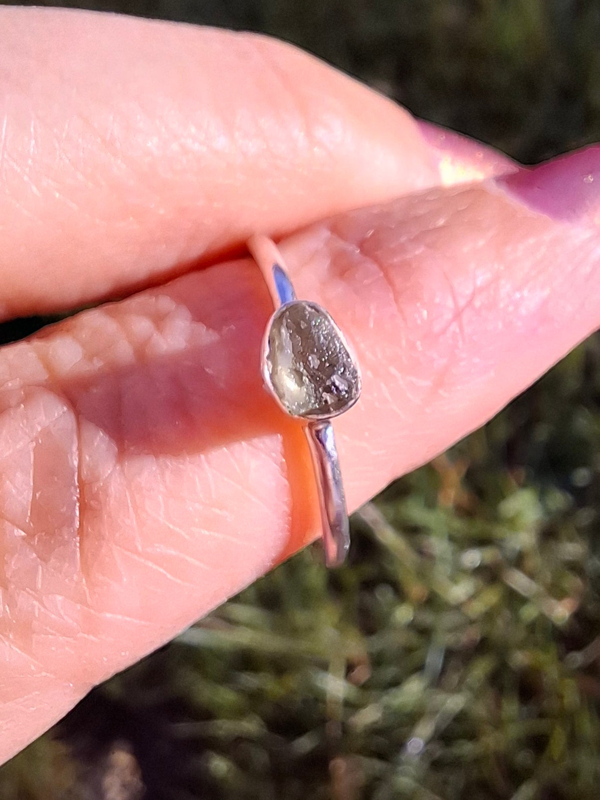 Moldavite Ring, size large M/small N, 925 Silver, Tektite (Ref: R40)
