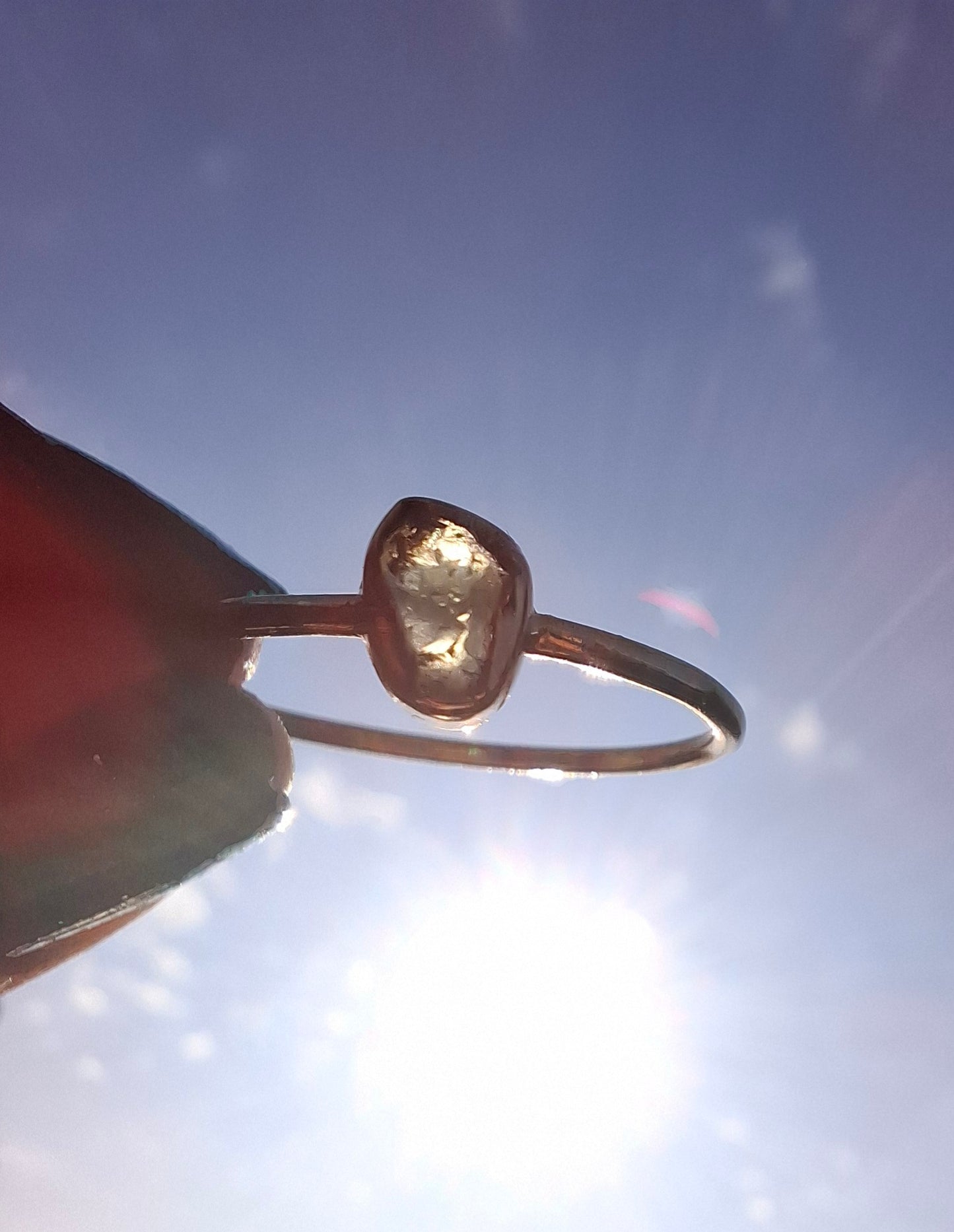 Moldavite Ring, 14K GOLD Plated, size large T, Tektite (Ref: R350)