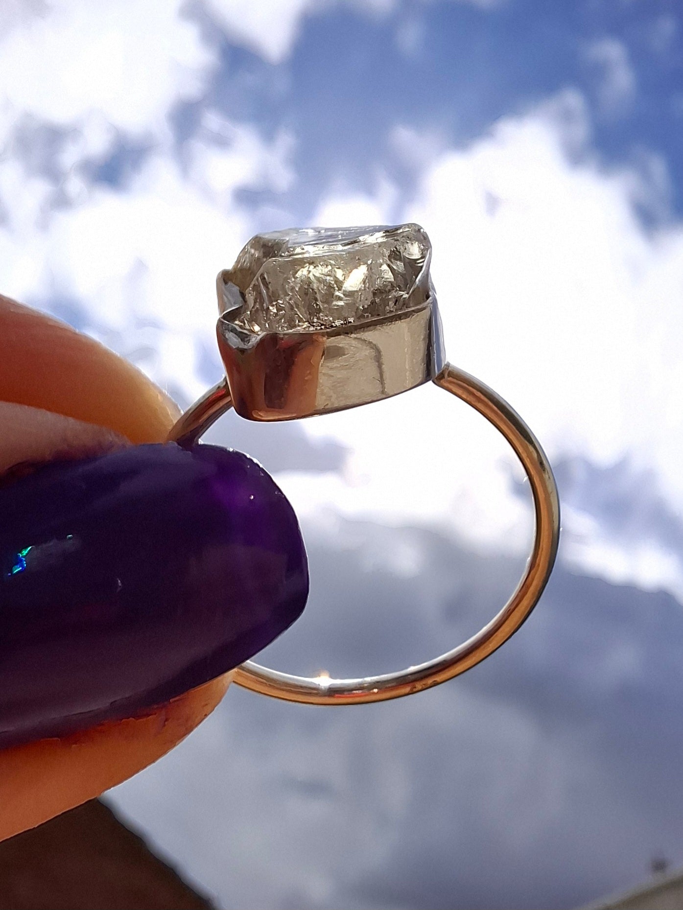 Libyan Desert Glass Ring, size large R/small S, 925 Silver, Tektite (Ref: LR43)