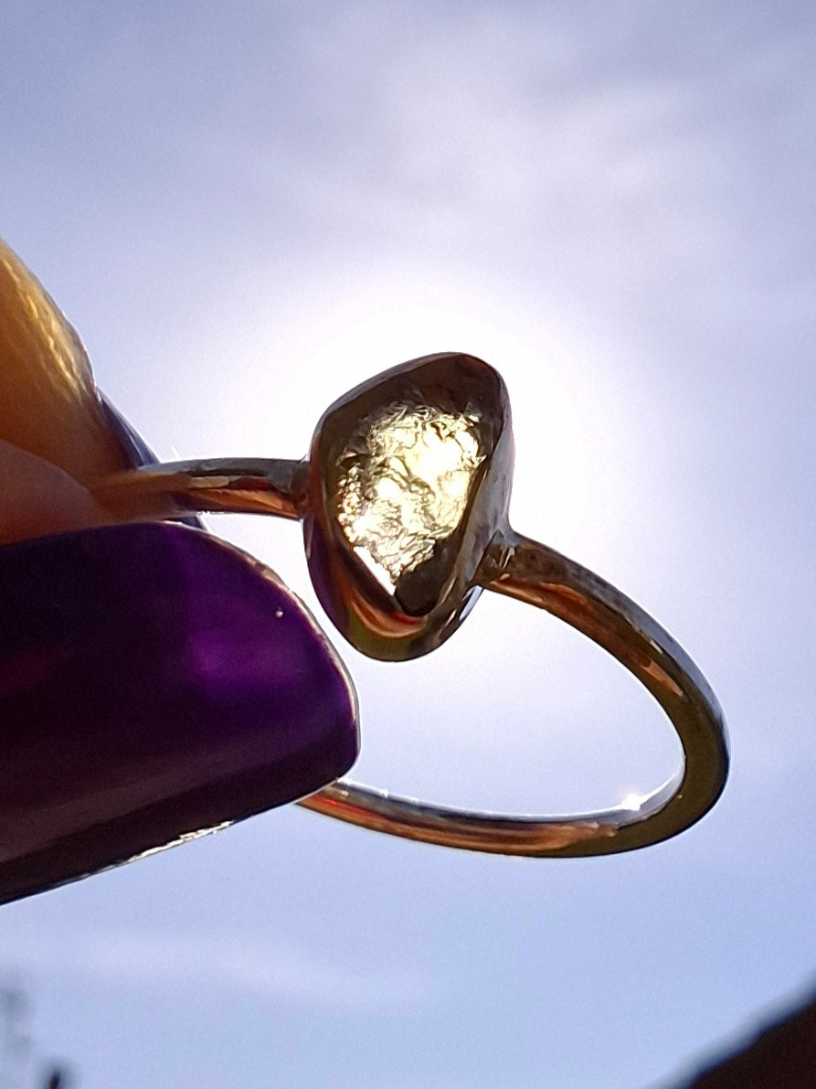 Moldavite Ring, size large L, 925 Silver, Tektite (Ref: R49)