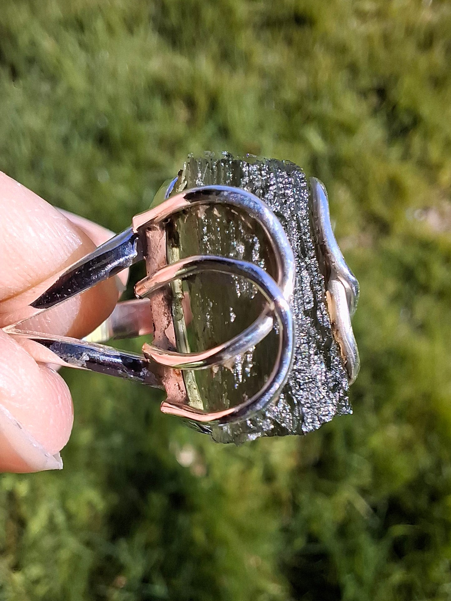 Moldavite Ring, size W, 925 Silver, Tektite (Ref: R15)