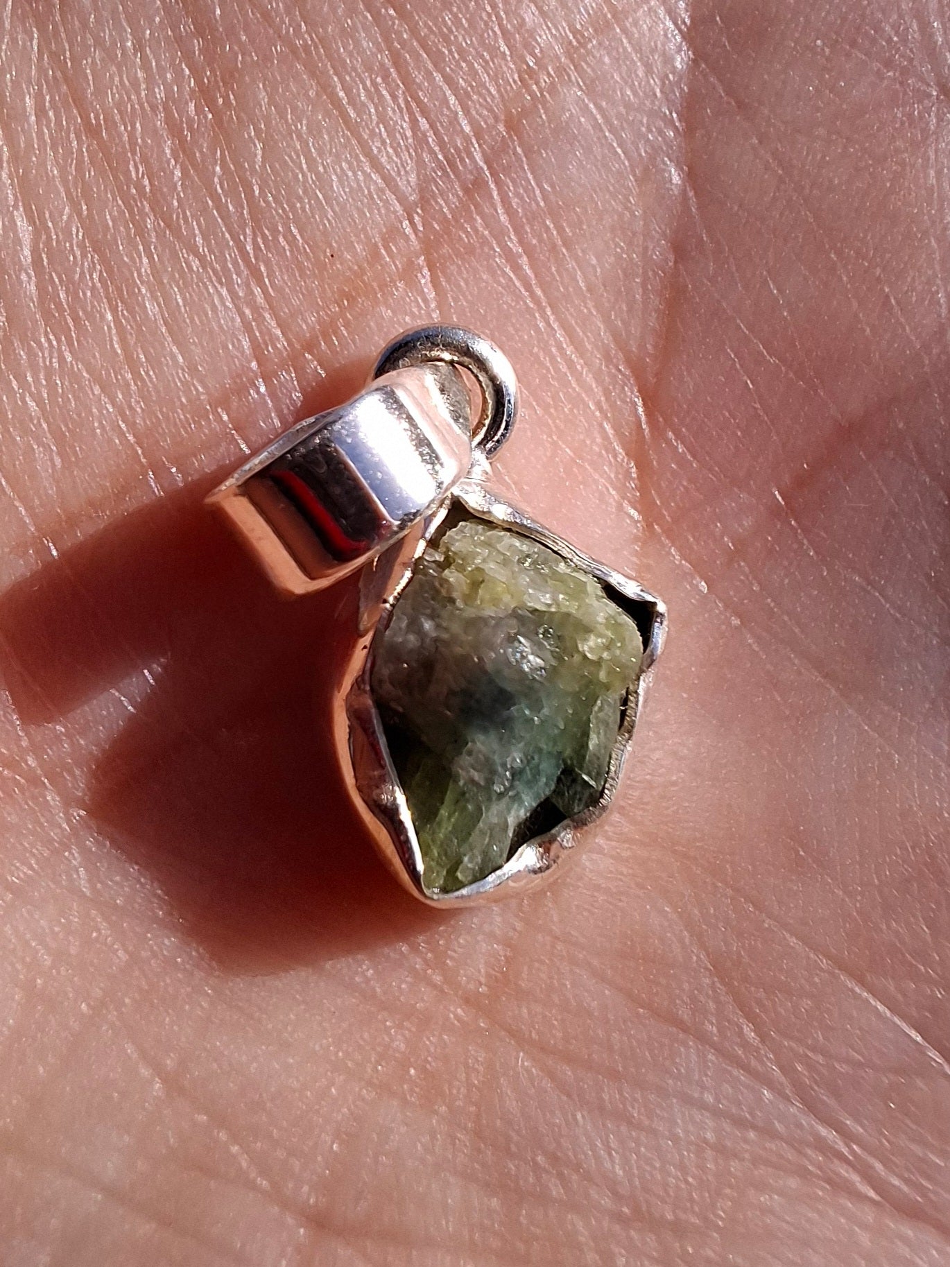 Green Tourmaline Pendant, 925 Silver, Crystal (Ref: GT1)
