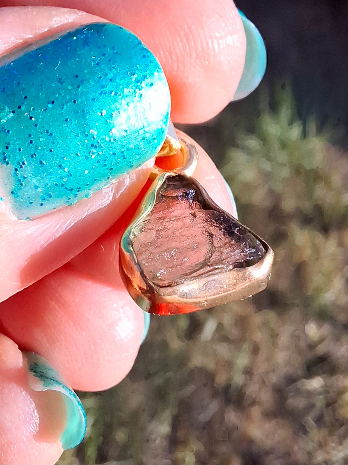 Moldavite Pendant, 14K GOLD Plated, Tektite (Ref: P452)