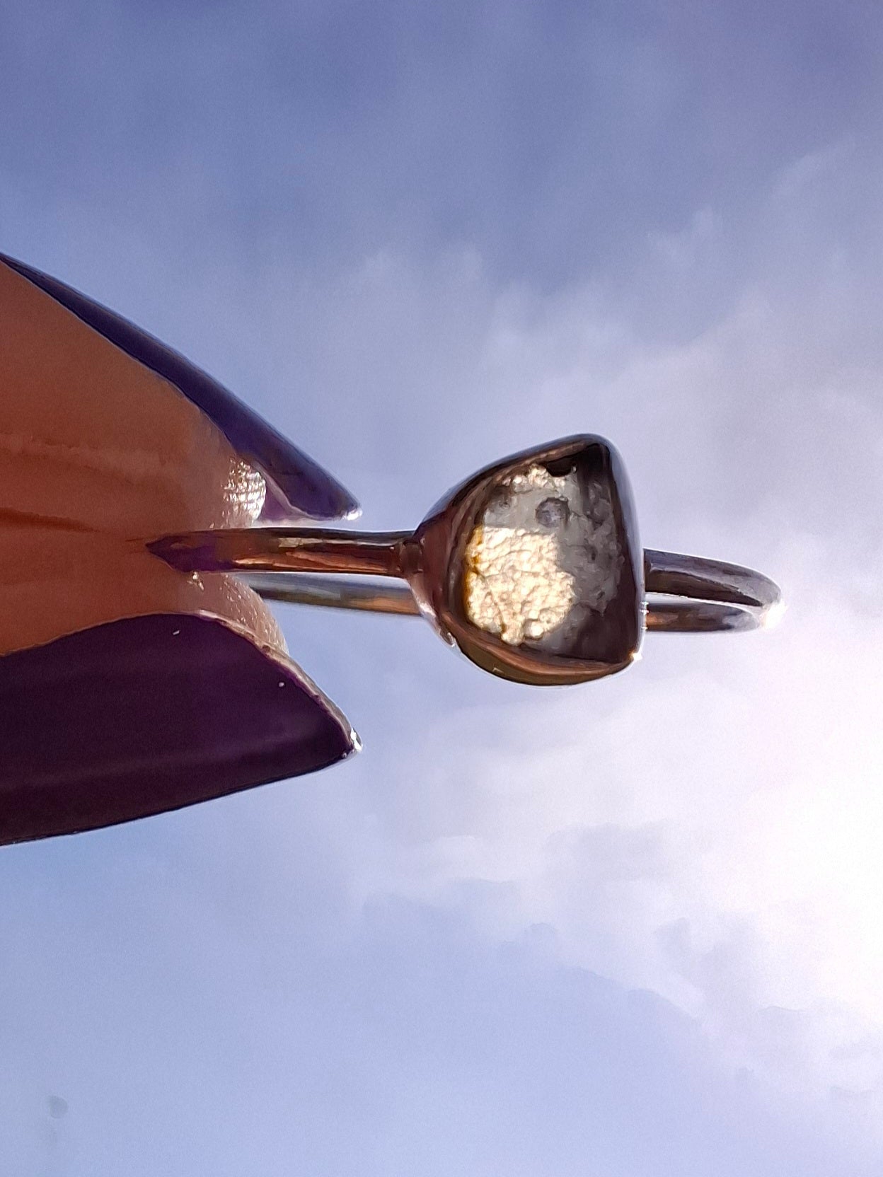 Moldavite Ring, size small S, 925 Silver, Tektite (Ref: R68)