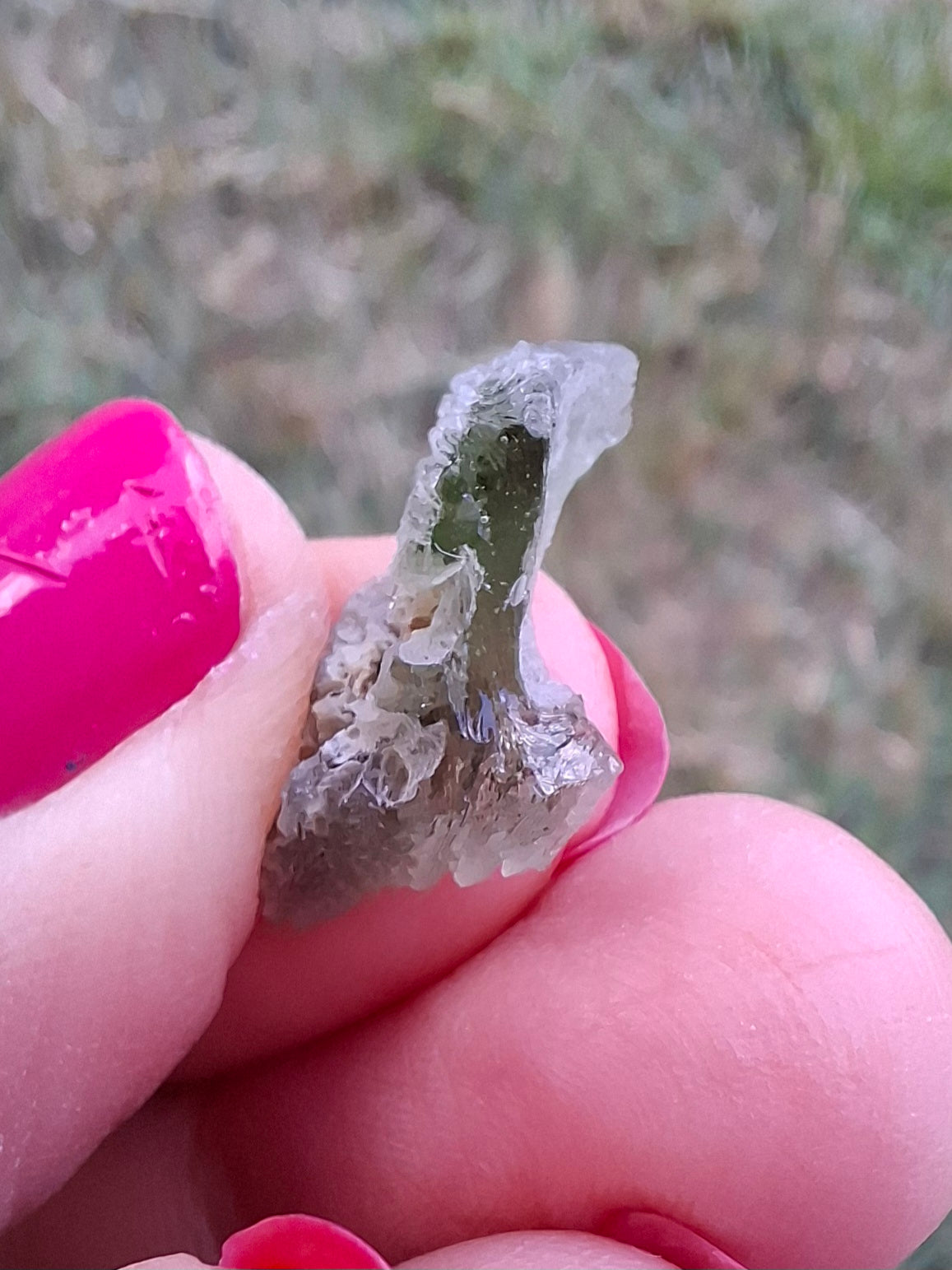 Moldavite Piece, SNOWFLAKE, FROSTED, BRUSNA, 0.92g, Tektite (Ref: 1499)
