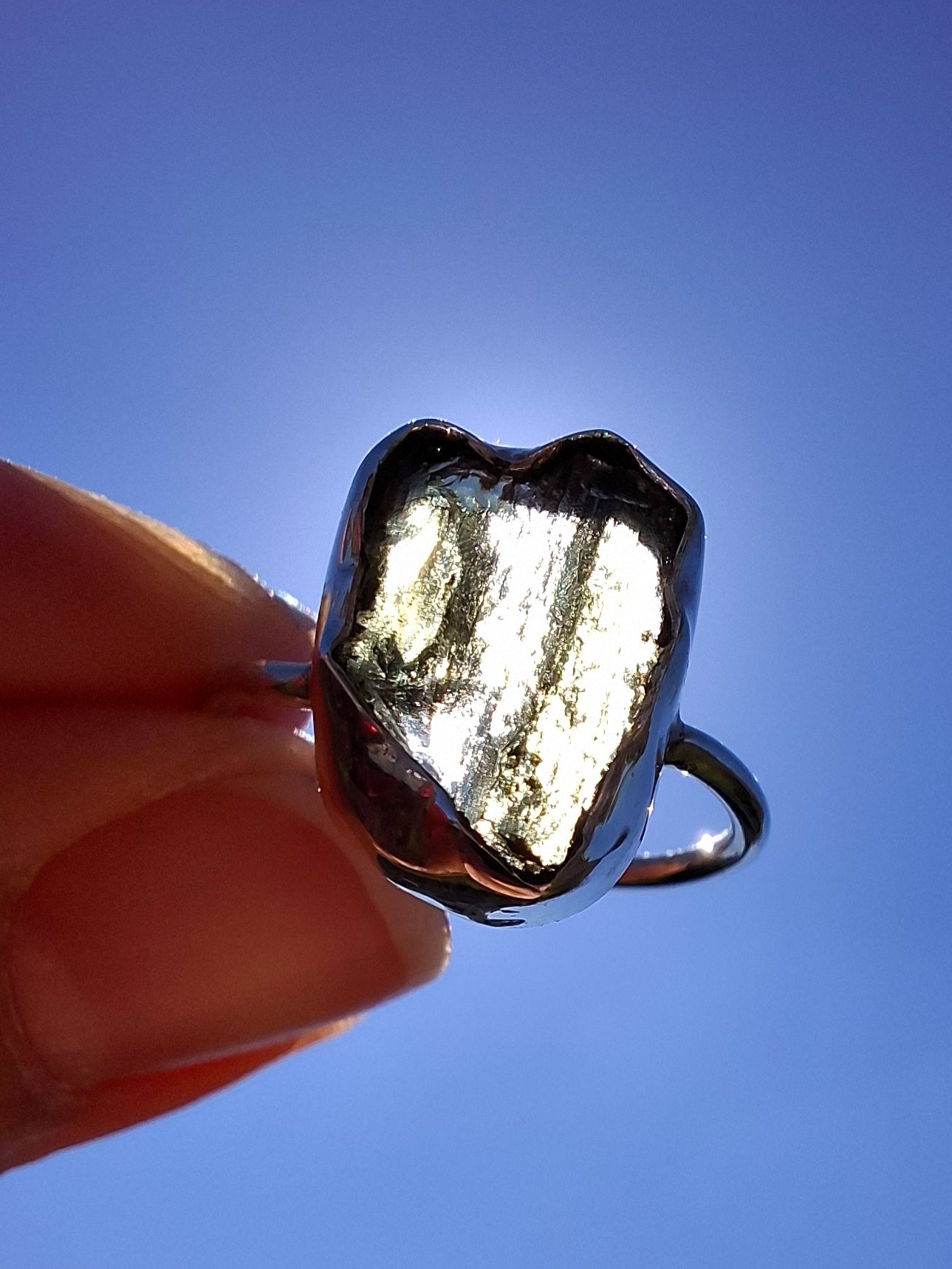 Moldavite Ring, size large N, 925 Silver, Tektite (Ref: R25)