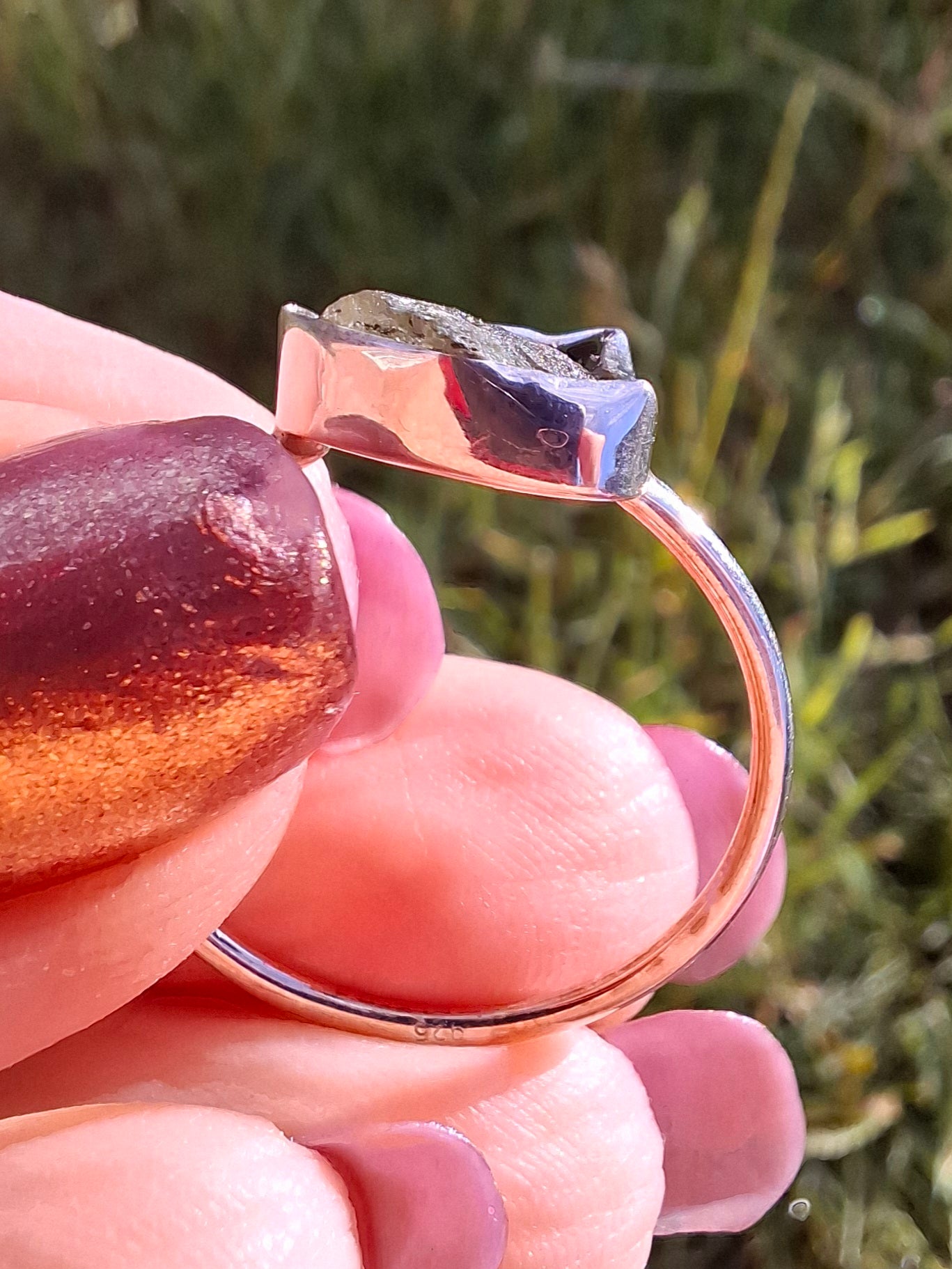 Moldavite Ring, size large T, 925 Silver, Tektite (Ref: R28)