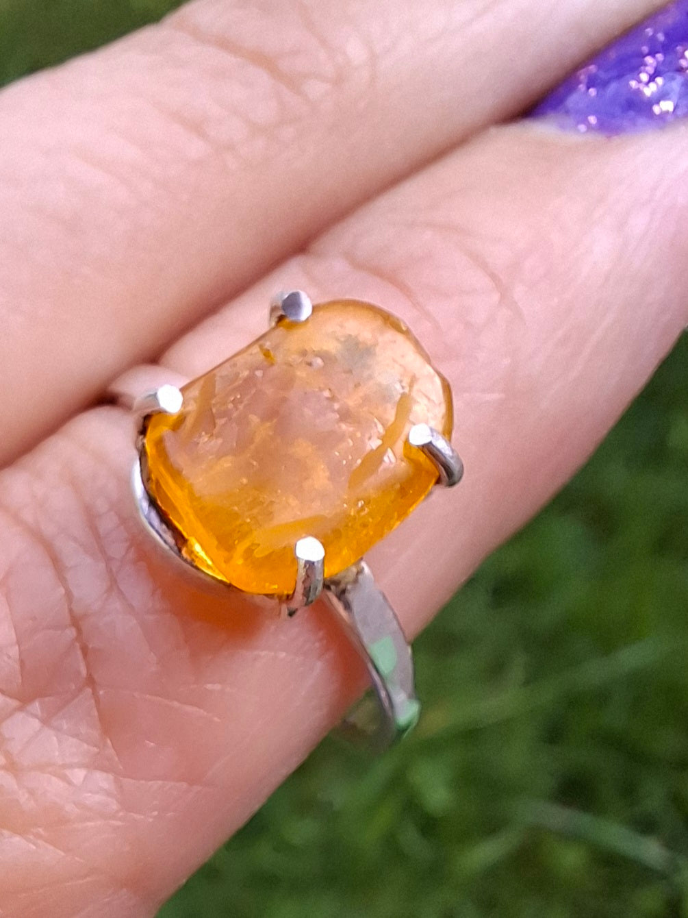 Baltic Amber Ring, size large N, 925 Silver, Fossil (Ref: AR9)