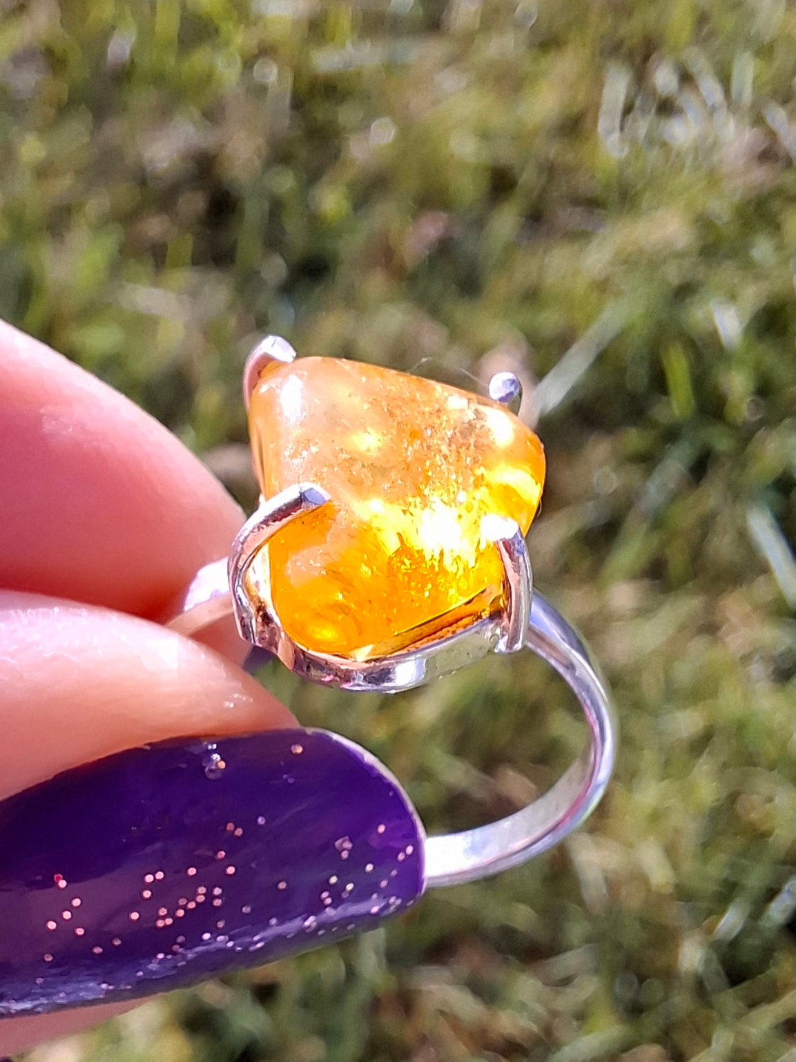 Baltic Amber Ring, size large M, 925 Silver, Fossil (Ref: AR6)