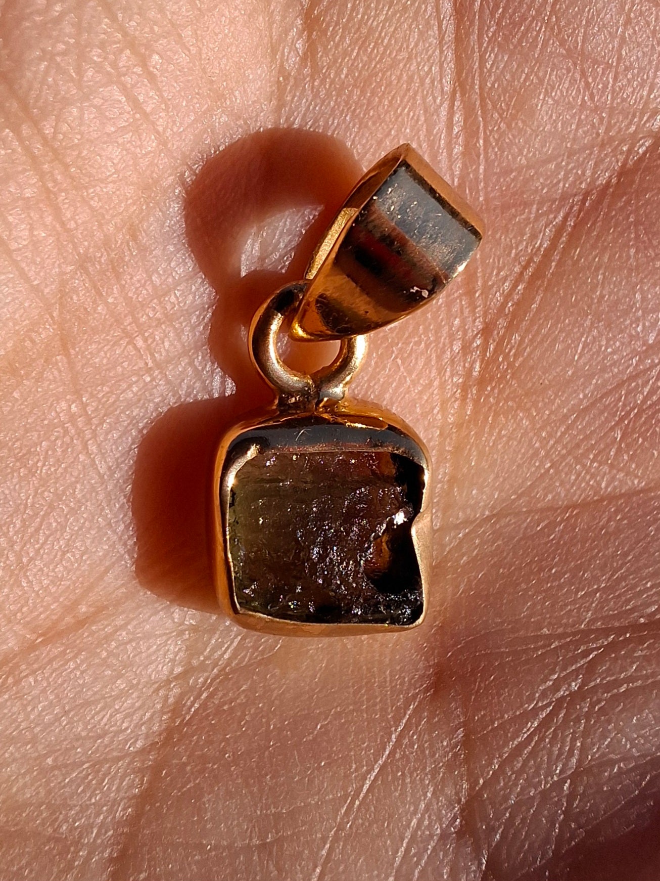 Moldavite Pendant, 14K GOLD Plated, Tektite (Ref: P453)