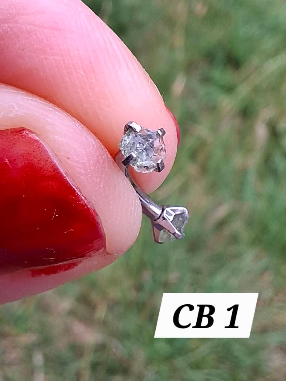 Moldavite (raw) CURVED BARBELL eyebrow body bar, 16G, Surgical steel, Tektite (Ref: CB1)