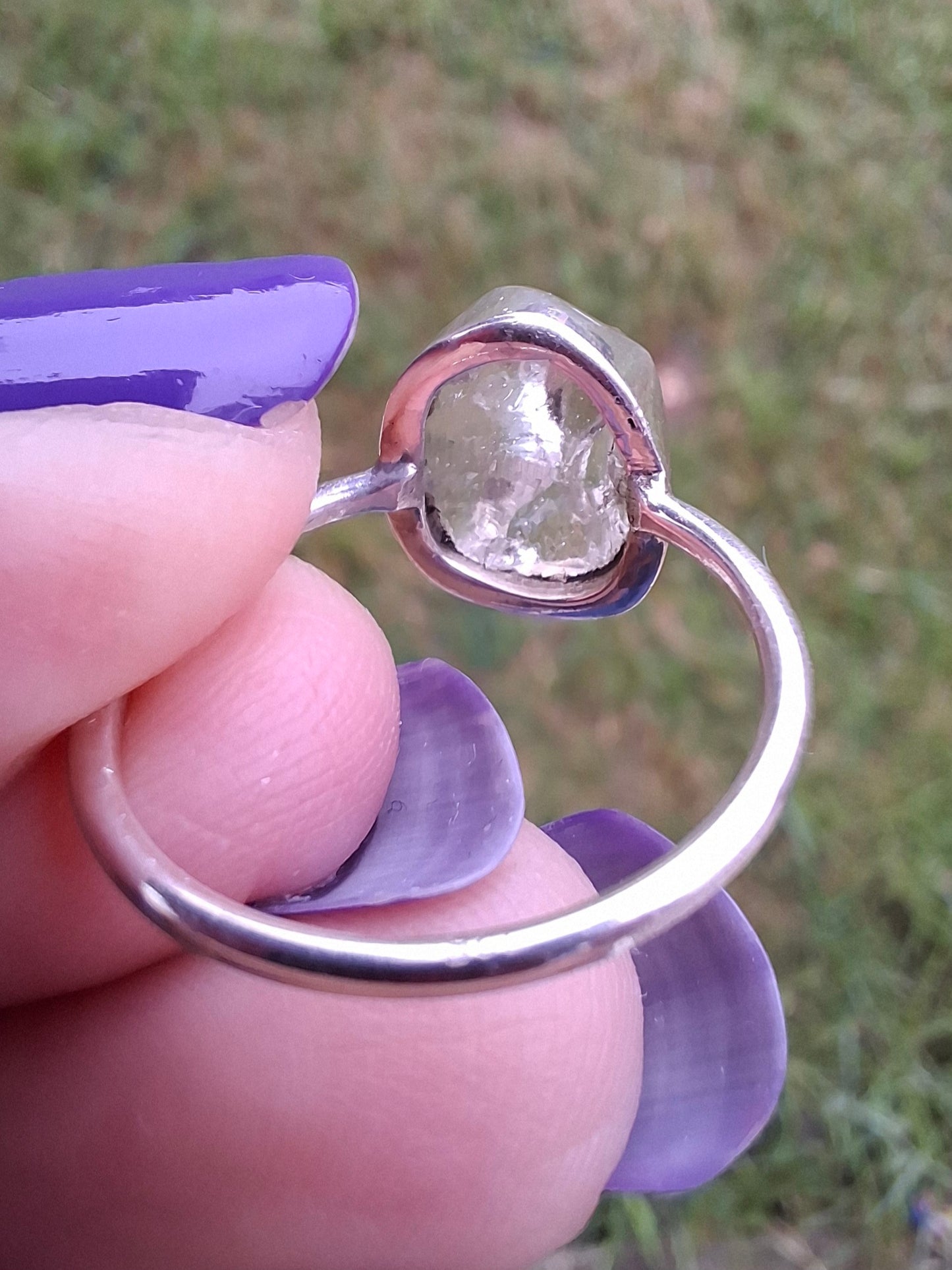 Libyan Desert Glass Ring, size large O, 925 Silver, Tektite (Ref: LR22)