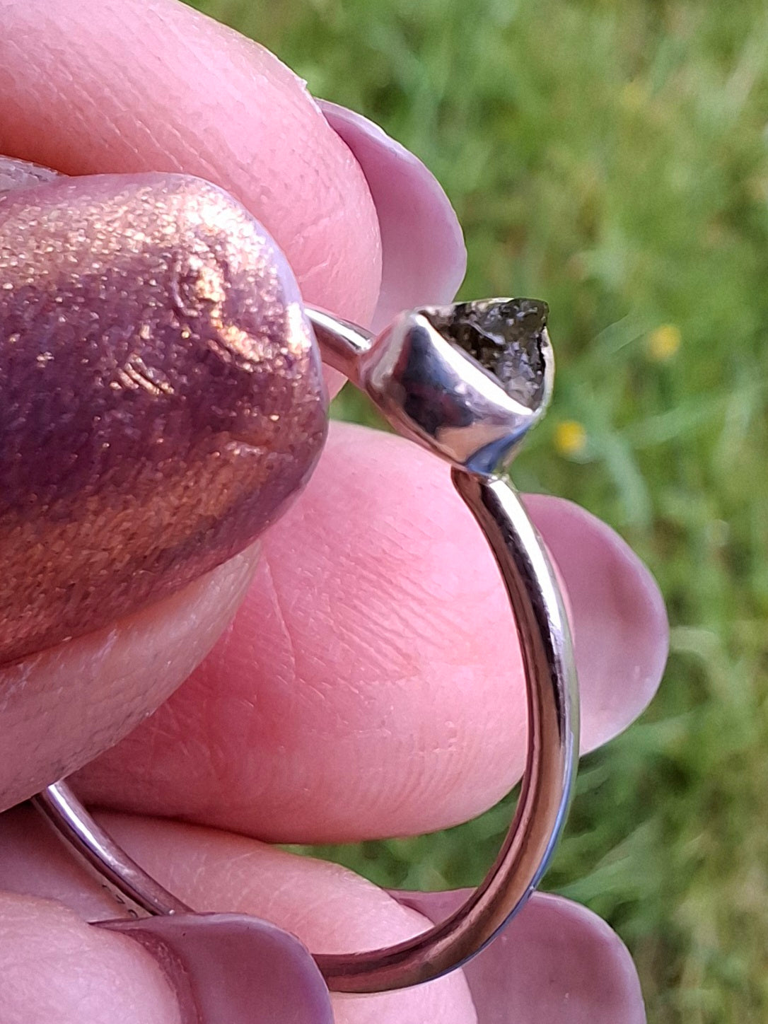 Moldavite Ring, size small T, 925 silver, Tektite (Ref: 56)