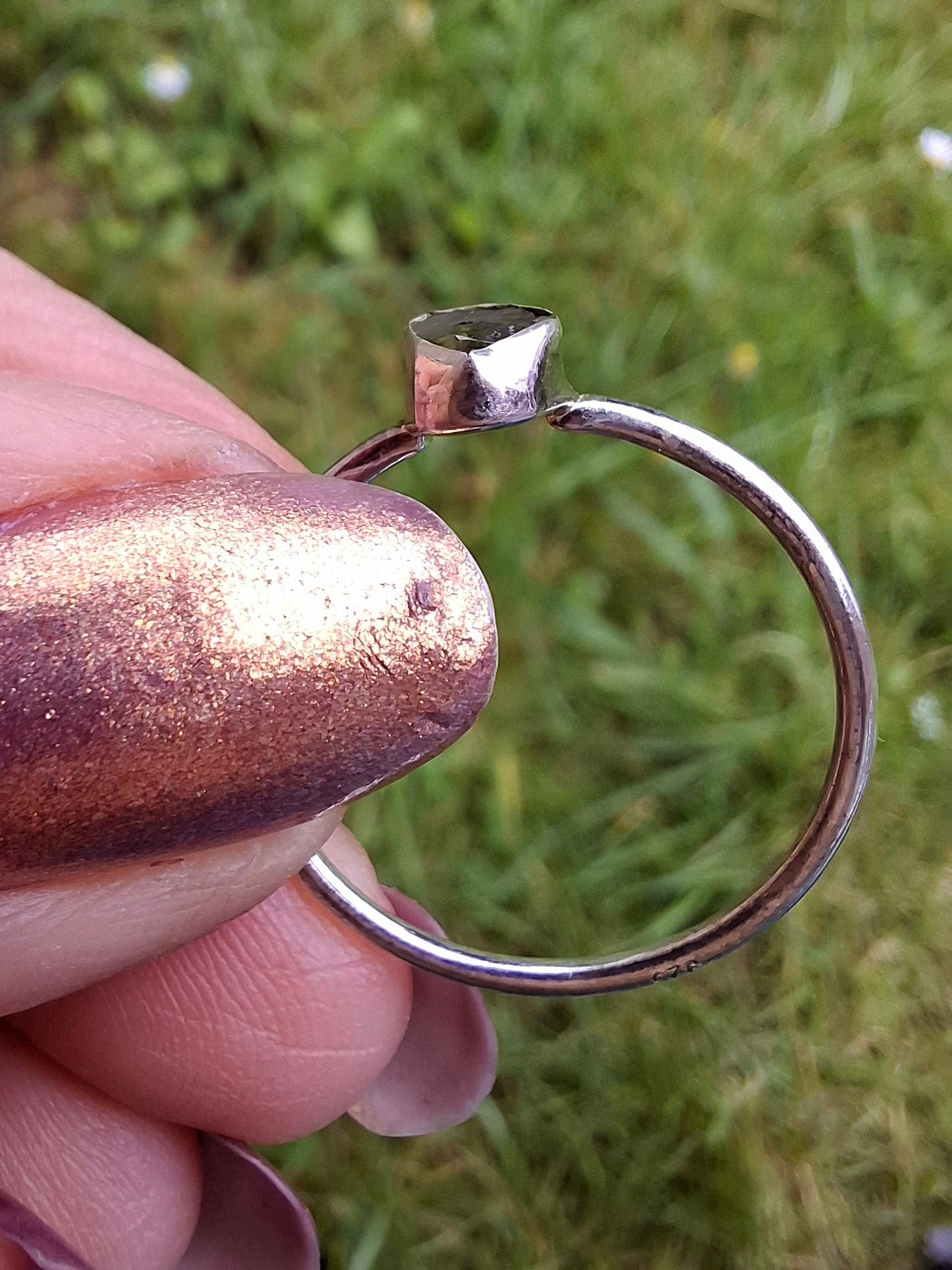 Moldavite Ring, size large T, 925 Silver, Tektite (Ref: R70)