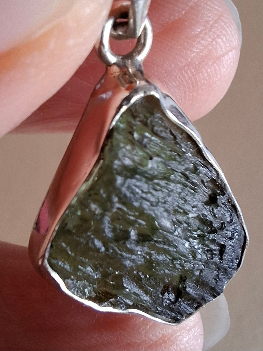 Moldavite Pendant, 925 Silver, Tektite (Ref: P429)