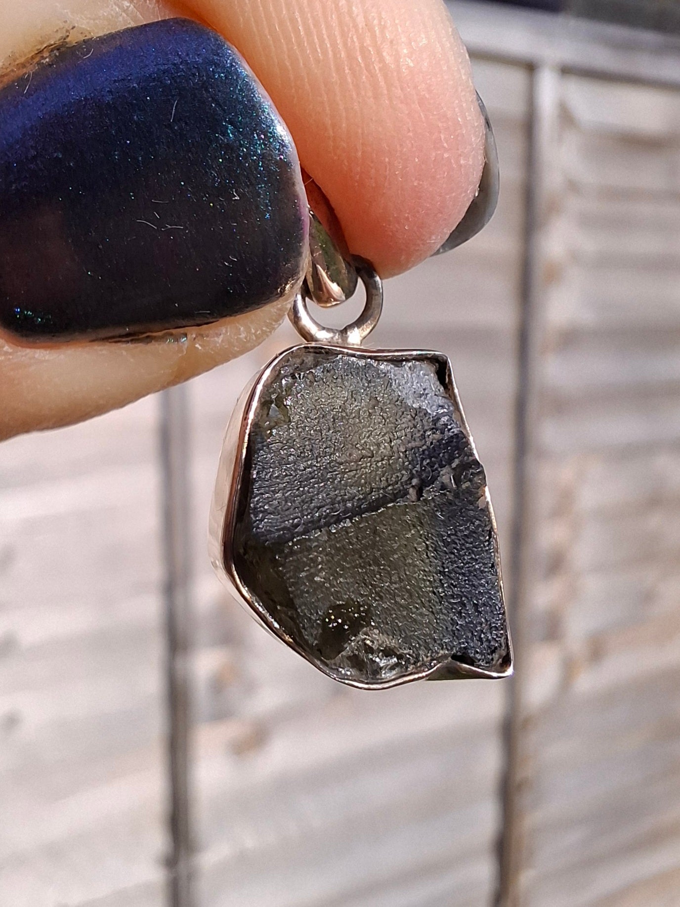 Moldavite Pendant, 925 Silver, Tektite (Ref: P2)