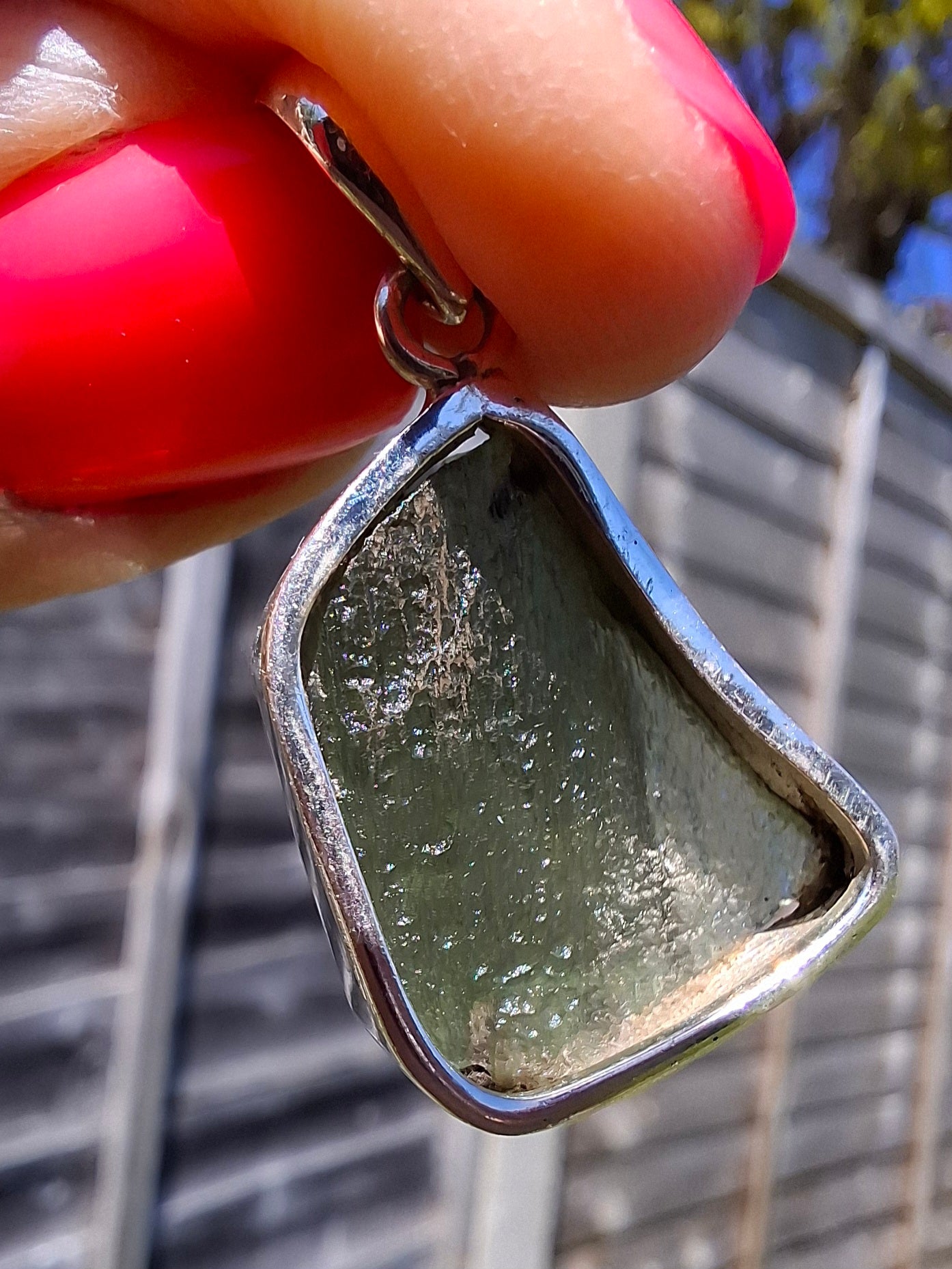Moldavite Pendant, 925 Silver, Tektite (Ref: P432)