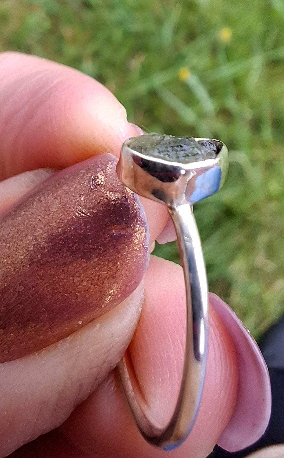 Moldavite Ring, size large L, 925 Silver, Tektite (Ref: R49)