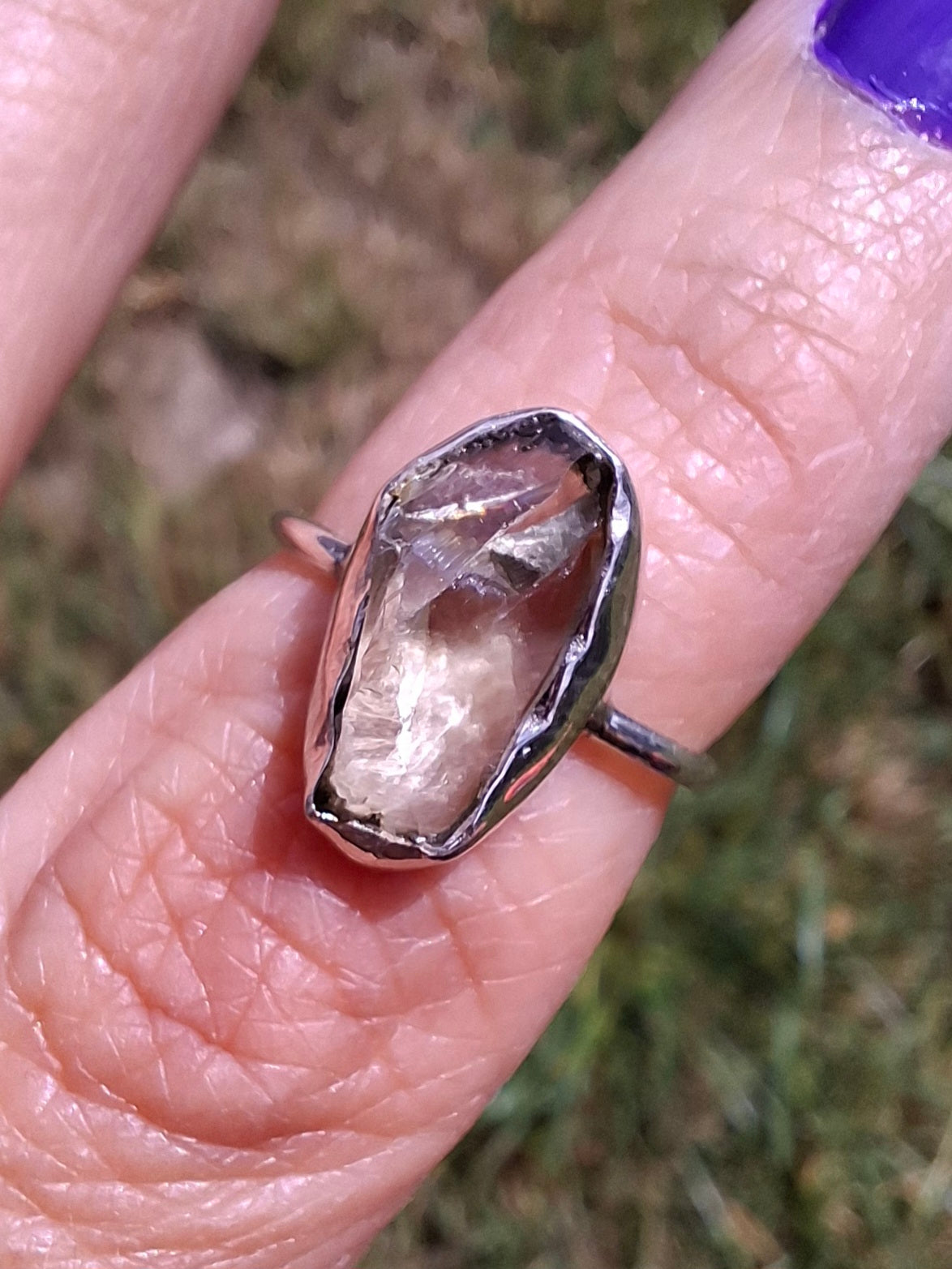 Libyan Desert Glass Ring, size K, 925 Silver, Tektite 🌈 (Ref: LR12)