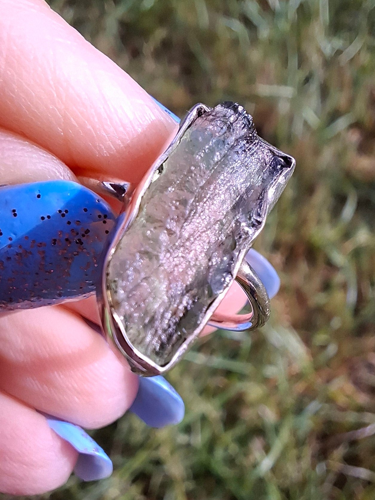 Moldavite Ring, size K, 925 Silver, Tektite (Ref: R21)