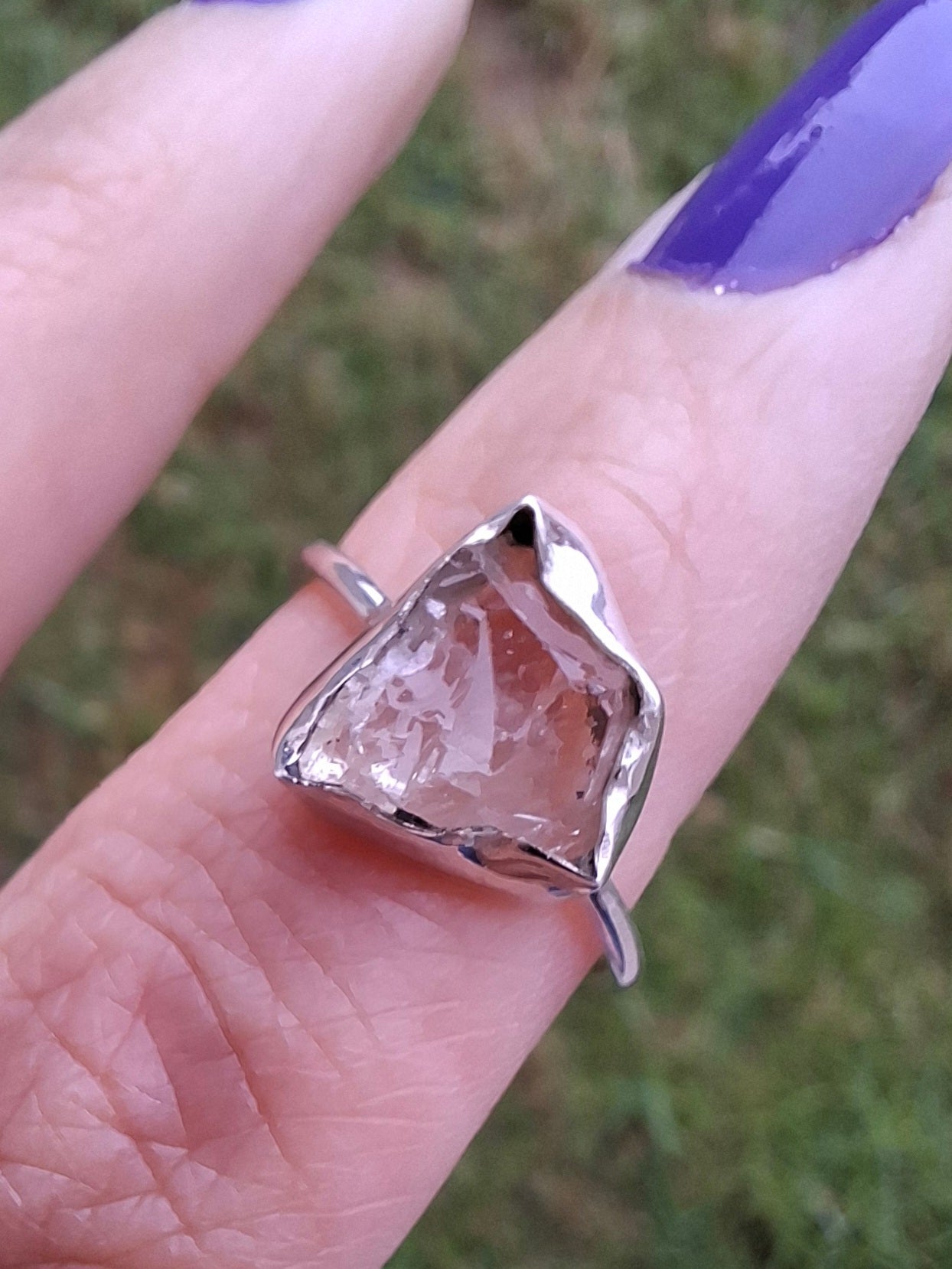 Libyan Desert Glass Ring, size large O, 925 Silver, Tektite (Ref: LR24)