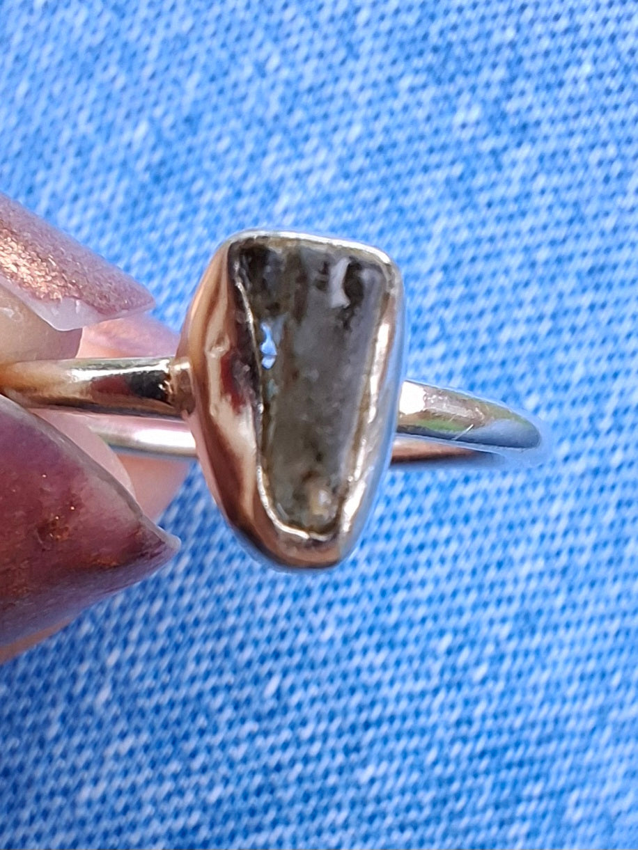 Moldavite Ring, size large K/small L, 925 Silver, Tektite (Ref: R58)