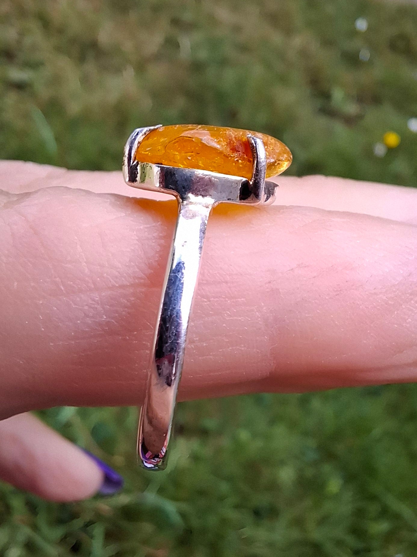 Baltic Amber Ring, size large R, 925 Silver, Fossil (Ref: AR16)