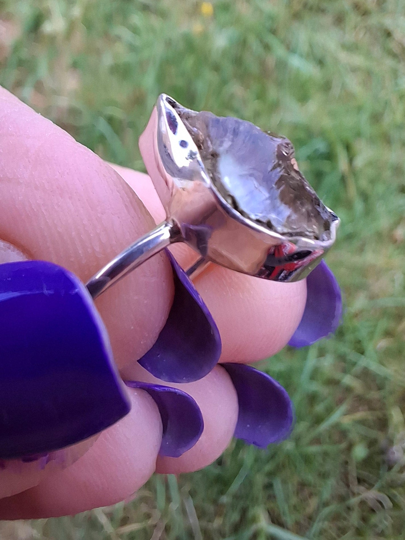 Libyan Desert Glass Ring, size large K, 925 Silver, Tektite (Ref: LR16)