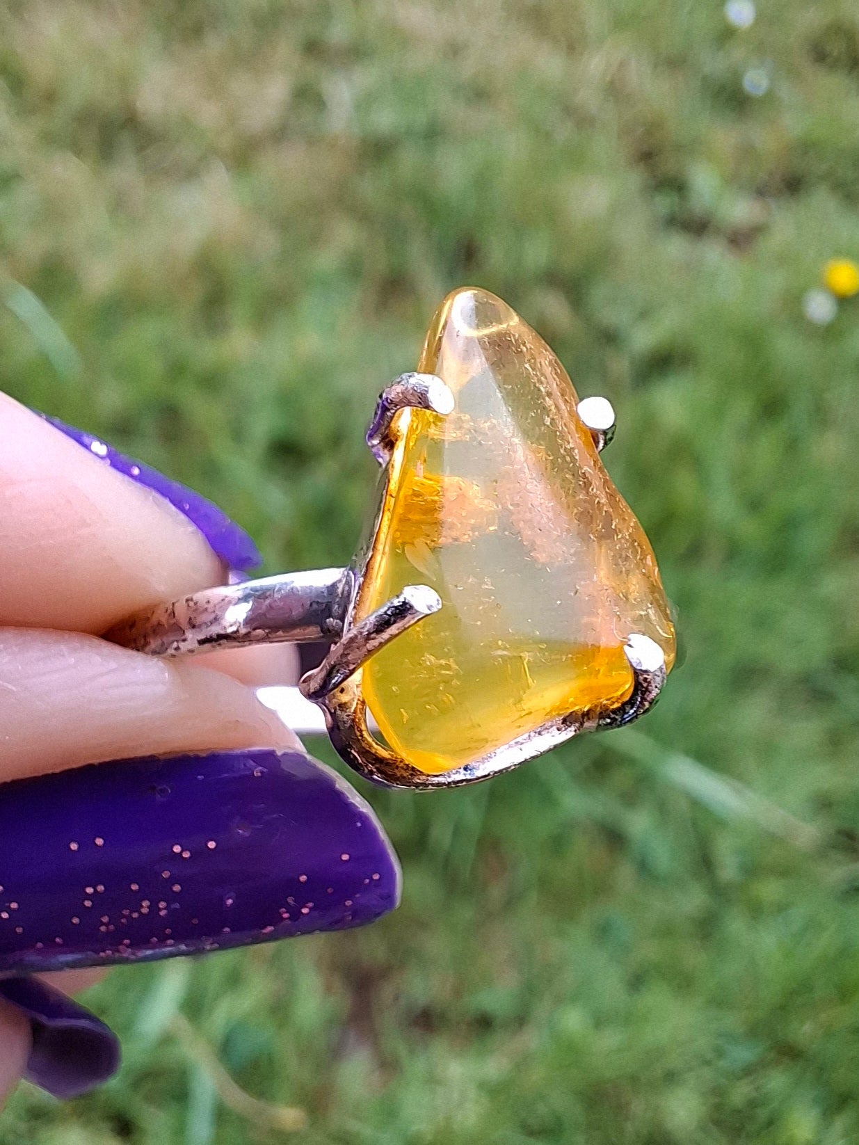 Baltic Amber Ring, size large U, 925 Silver, Fossil (Ref: AR21)