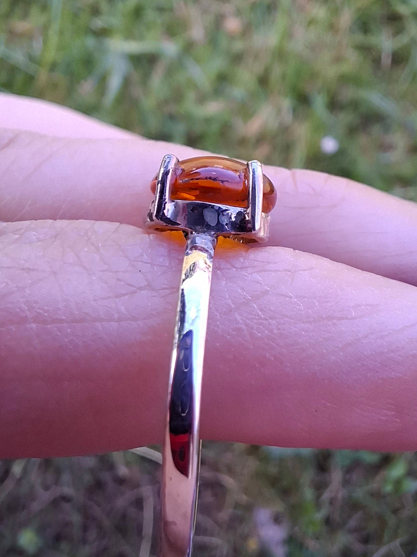 Baltic Amber Ring, size large W, 925 Silver, Fossil (Ref: AR27)