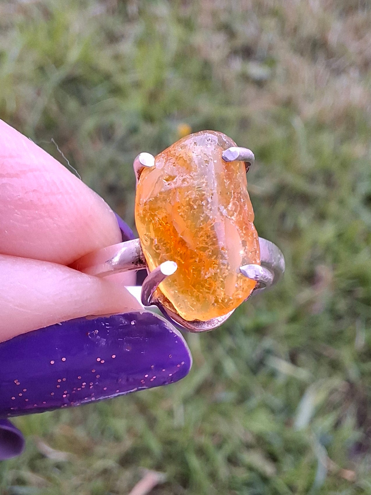 Baltic Amber Ring, size large L/small M, 925 Silver, Fossil (Ref: AR4)