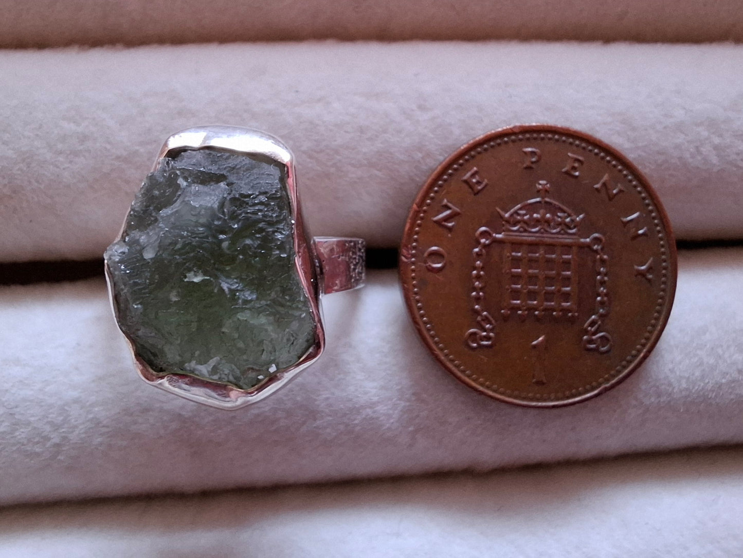 Modavite Ring, size J, 925 Silver, Tektite (Ref: R297)