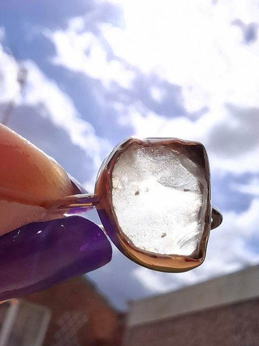 Libyan Desert Glass Ring, size large U, 925 Silver, Tektite (Ref: LR53)