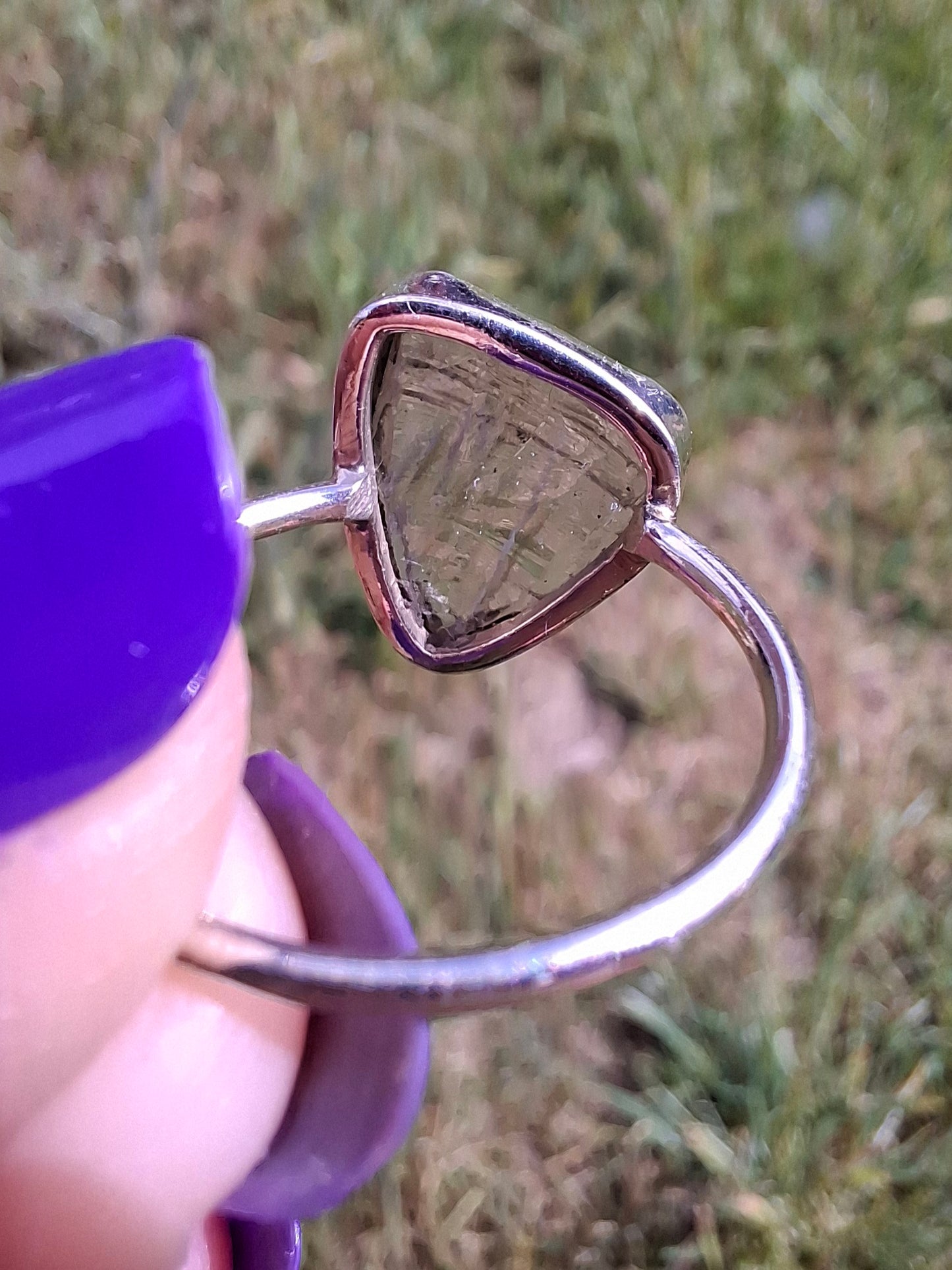 Libyan Desert Glass Ring, size large Q, 925 Silver, Tektite (Ref: LR35)