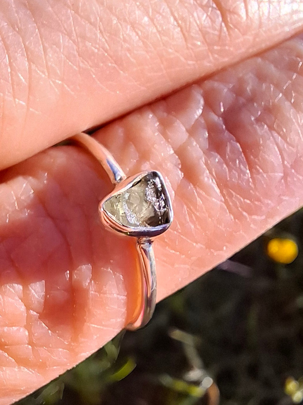 Moldavite Ring, size large L/small M, 925 Silver, Tektite (Ref: R50)