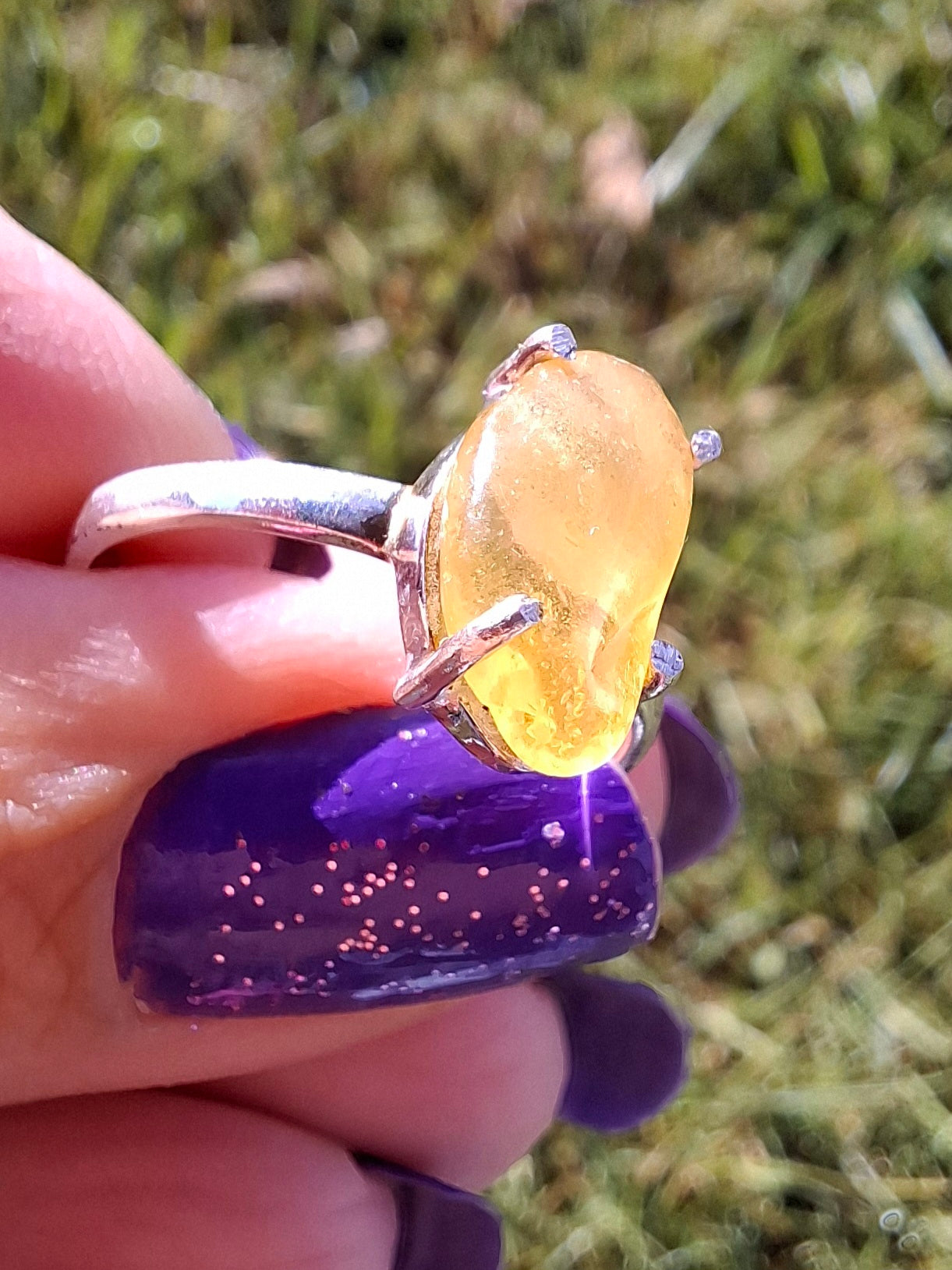 Baltic Amber Ring, size large Q, 925 Silver, Fossil (Ref: AR13)