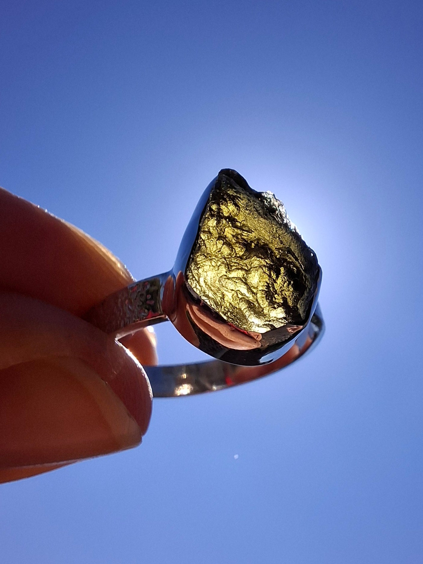 Moldavite Ring, size U, 925 Silver, Tektite (Ref: R323)