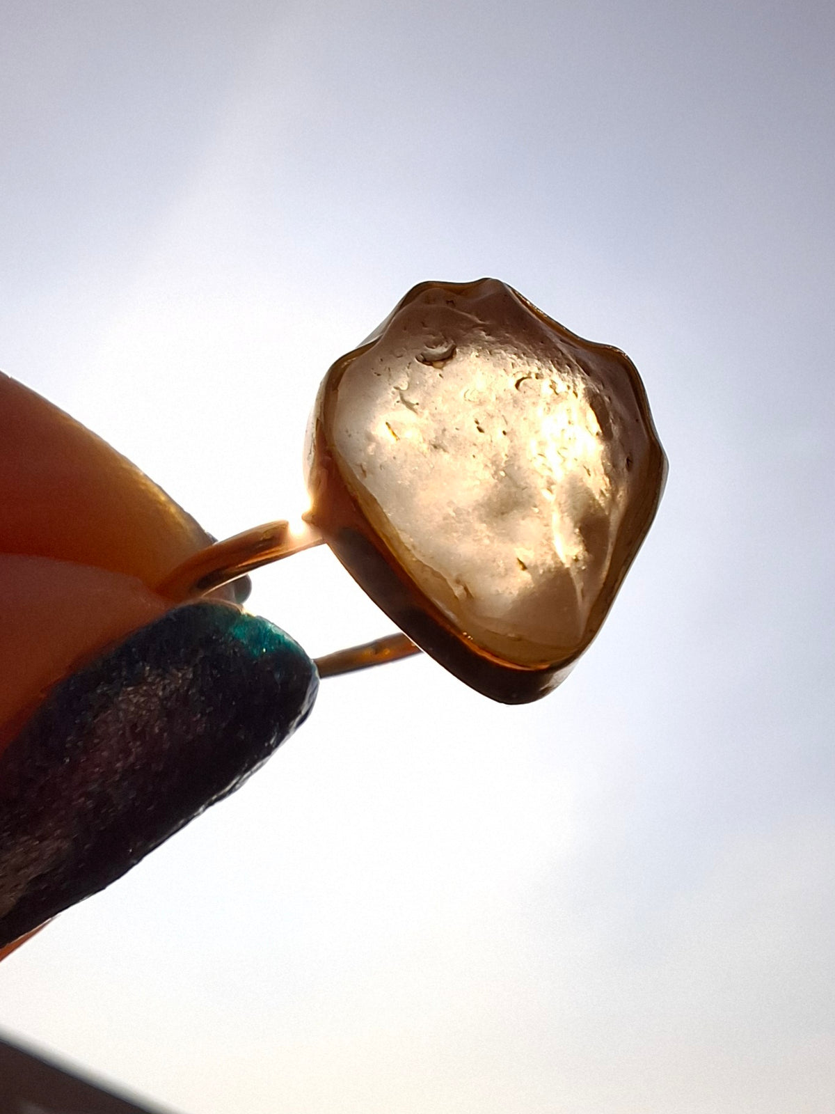 Libyan Desert Glass Ring, 14K GOLD Plated, size R, Tektite (Ref: LR66)
