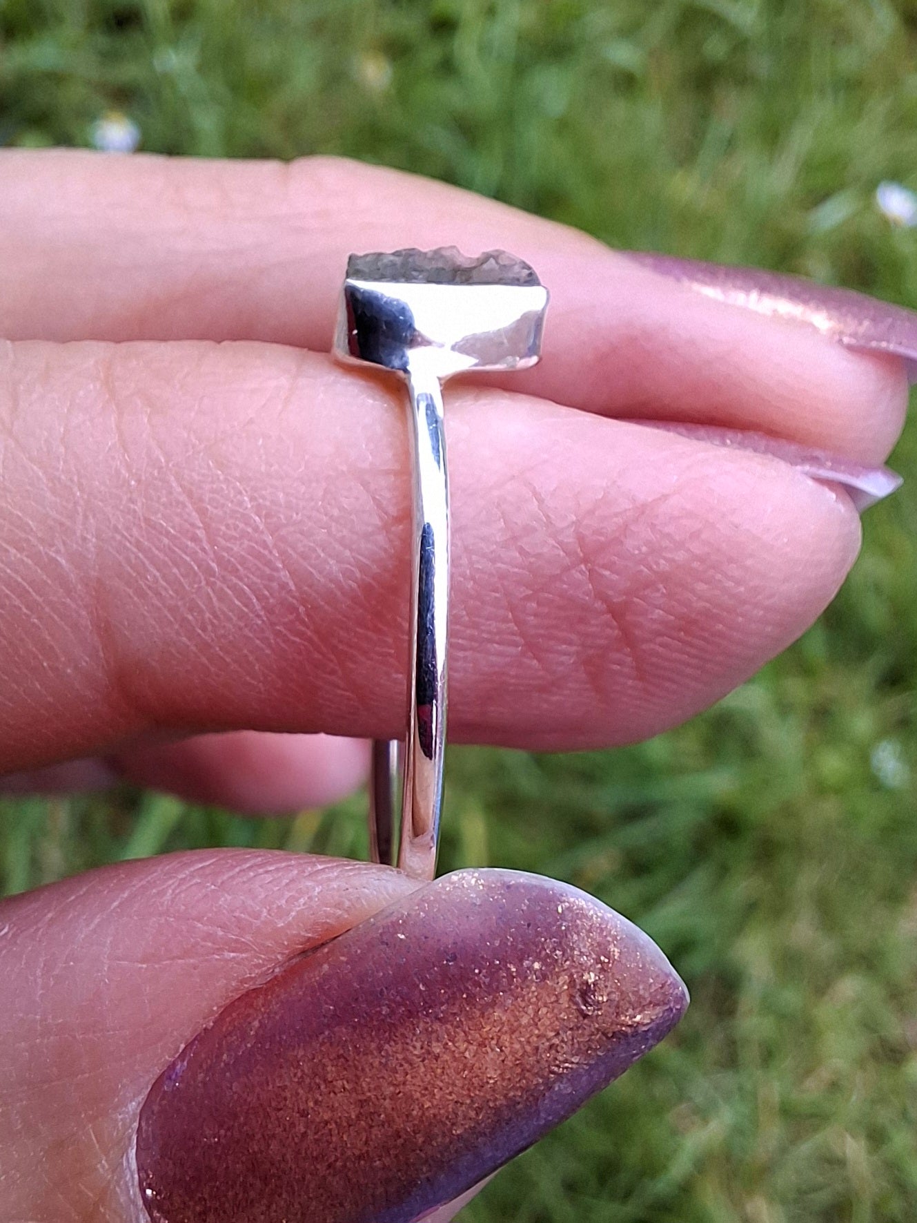 Moldavite Ring, size large R/small S, 925 Silver, Tektite (Ref: R55)