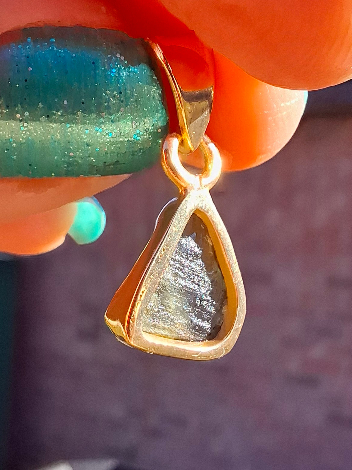 Moldavite Pendant, 14K GOLD Plated, Tektite (Ref: P452)
