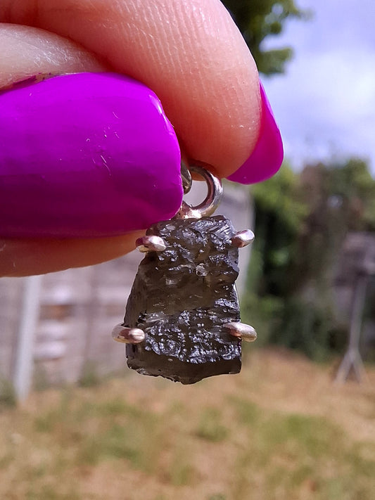 Moldavite Claw Pendant, 925 Silver, Tektite (Ref: P21)