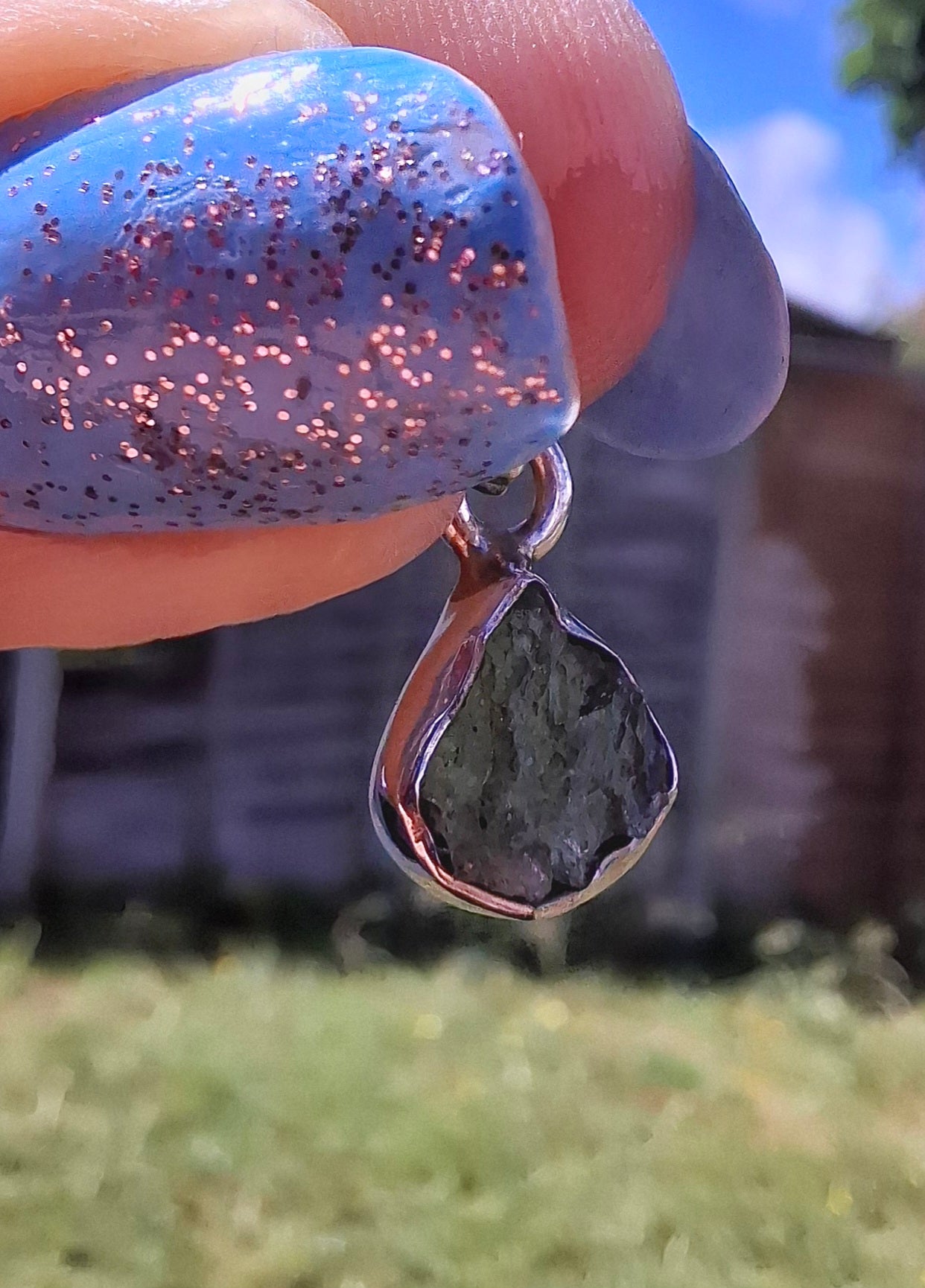 Moldavite Pendant, 925 Silver, Tektite (Ref: P81)
