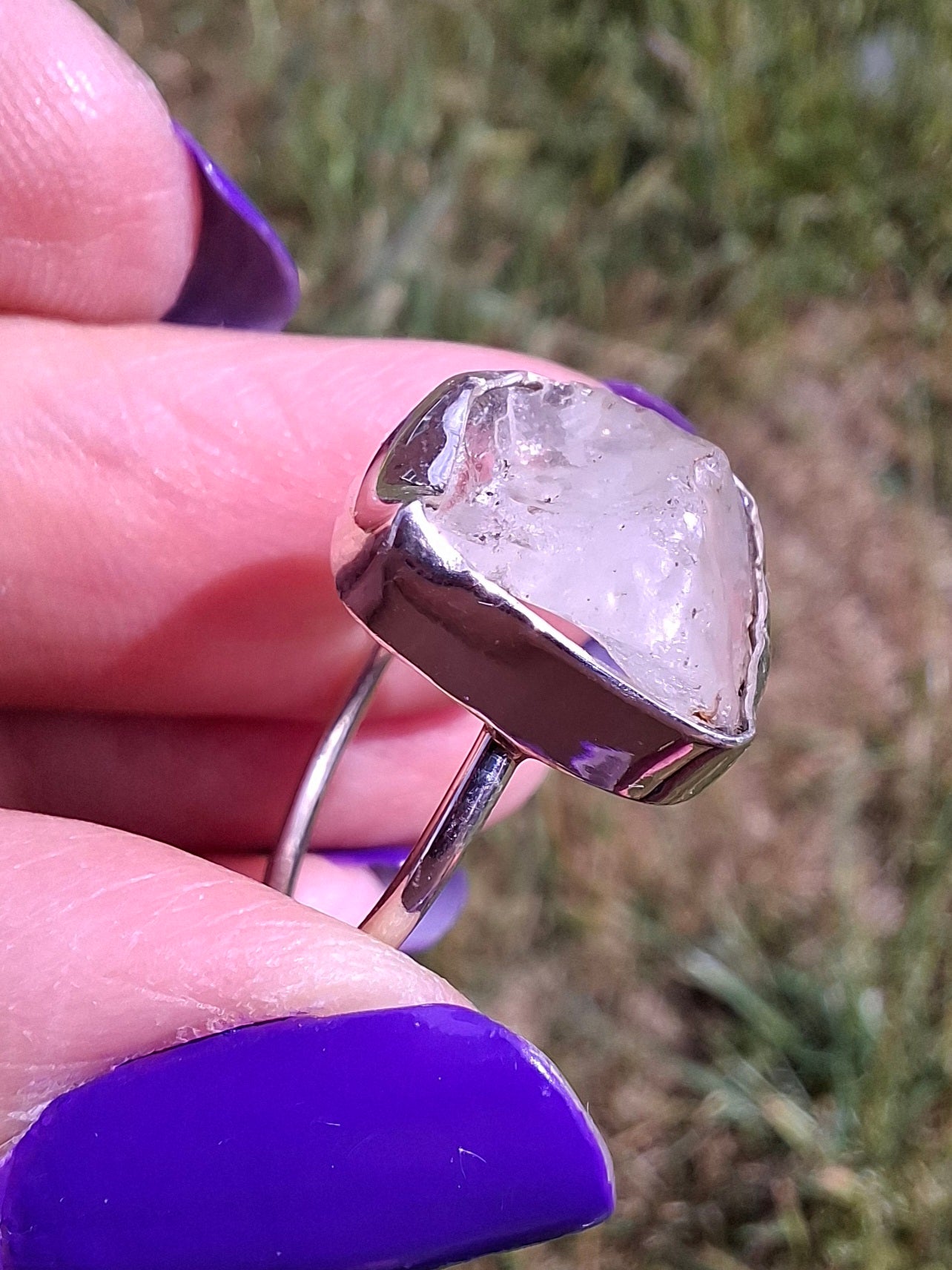 Libyan Desert Glass Ring, size P, 925 Silver, Tektite (Ref: LR27)